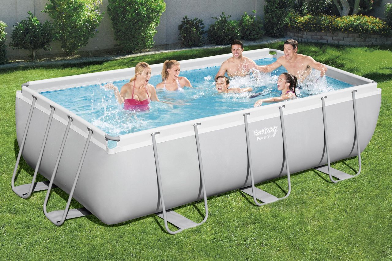 Bestway Power Steel™ Frame Pool-Set mit Filterpumpe 404 x 201 x 100 cm , lichtgrau, eckig
