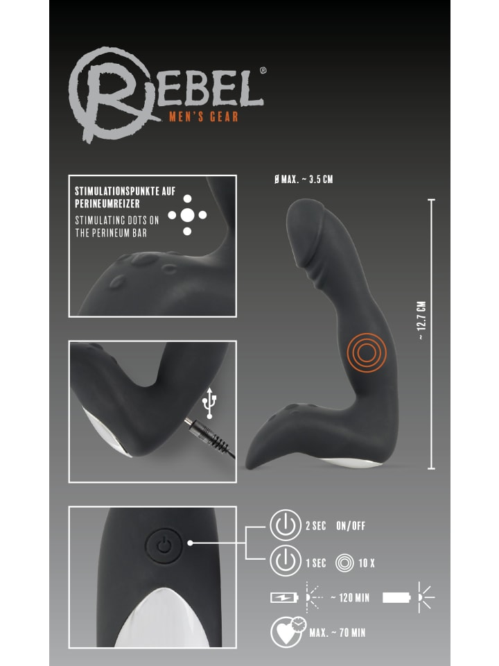 Rebel Prostata-Vibrator Rechargeable Prostate Stimulator in schwarz günstig kaufen 16 cm