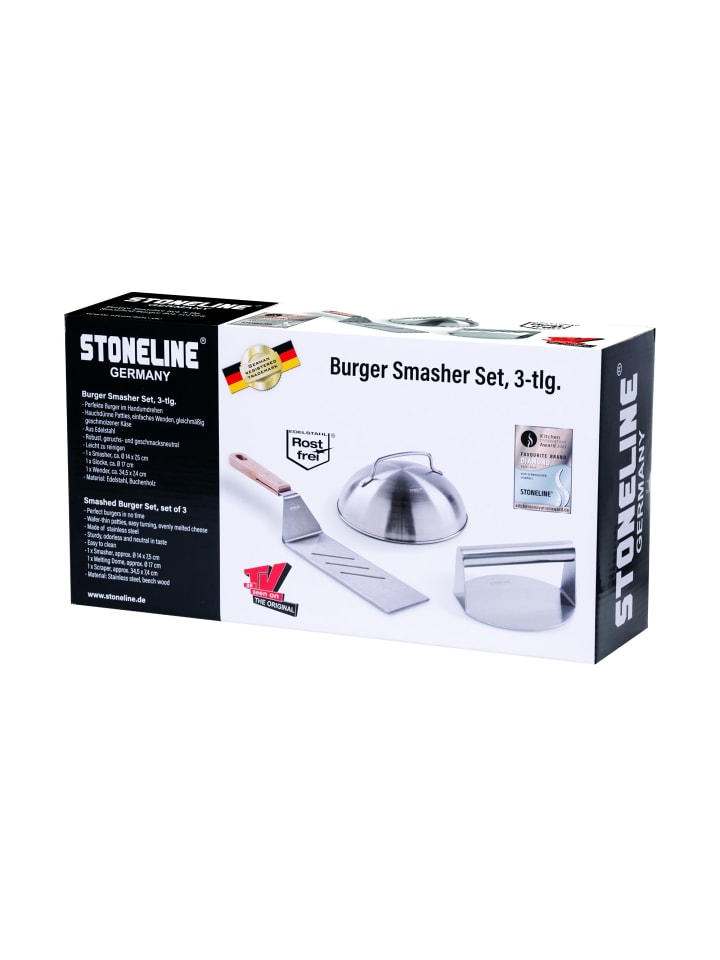 Stoneline Burger Smasher Set 3-tlg., Burgerpresse, Burgerglocke, Wender | Edelstahl in Edelstahl günstig kaufen onesize