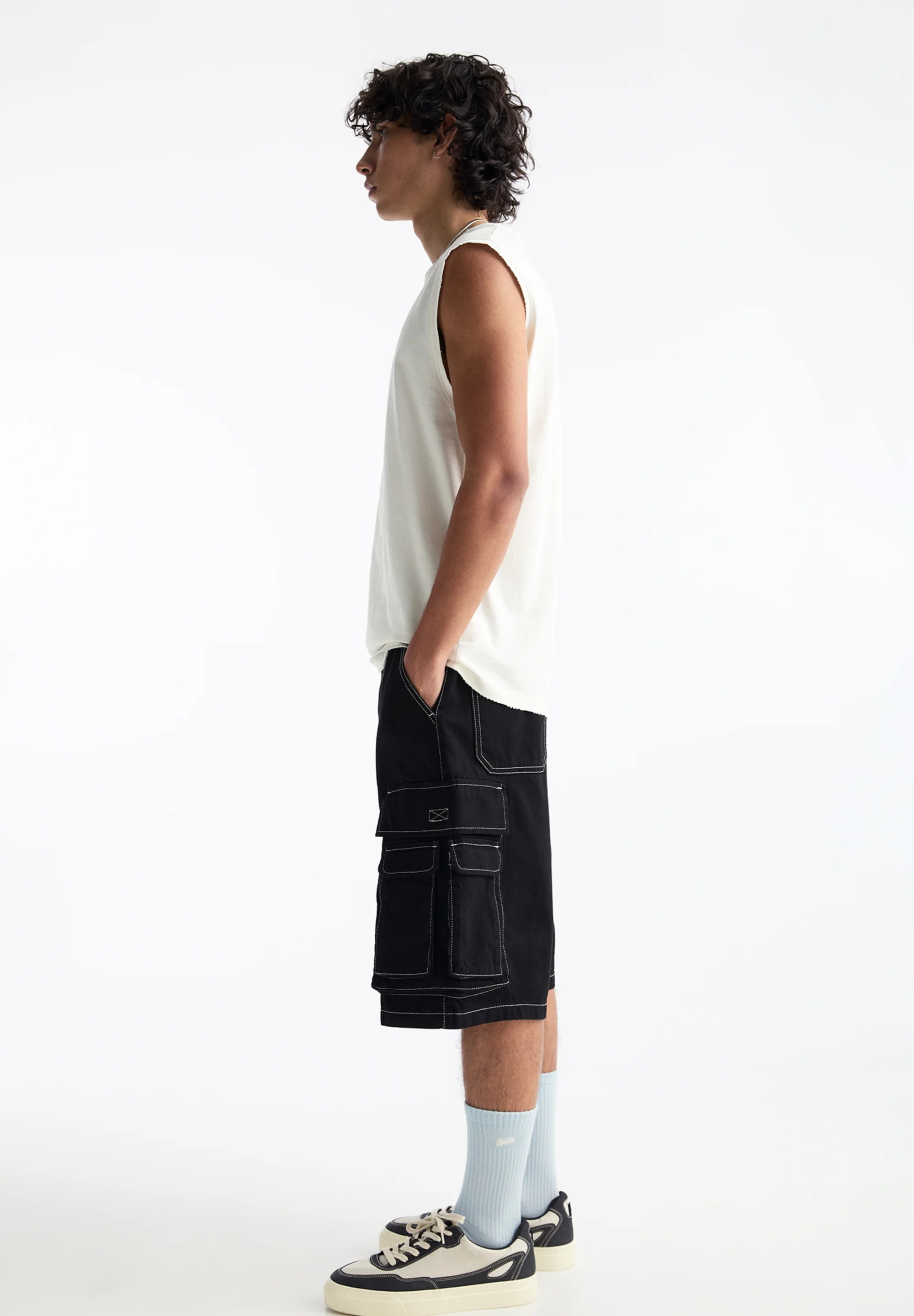PULL&BEAR CON CONTRASTE - Shorts vaqueros