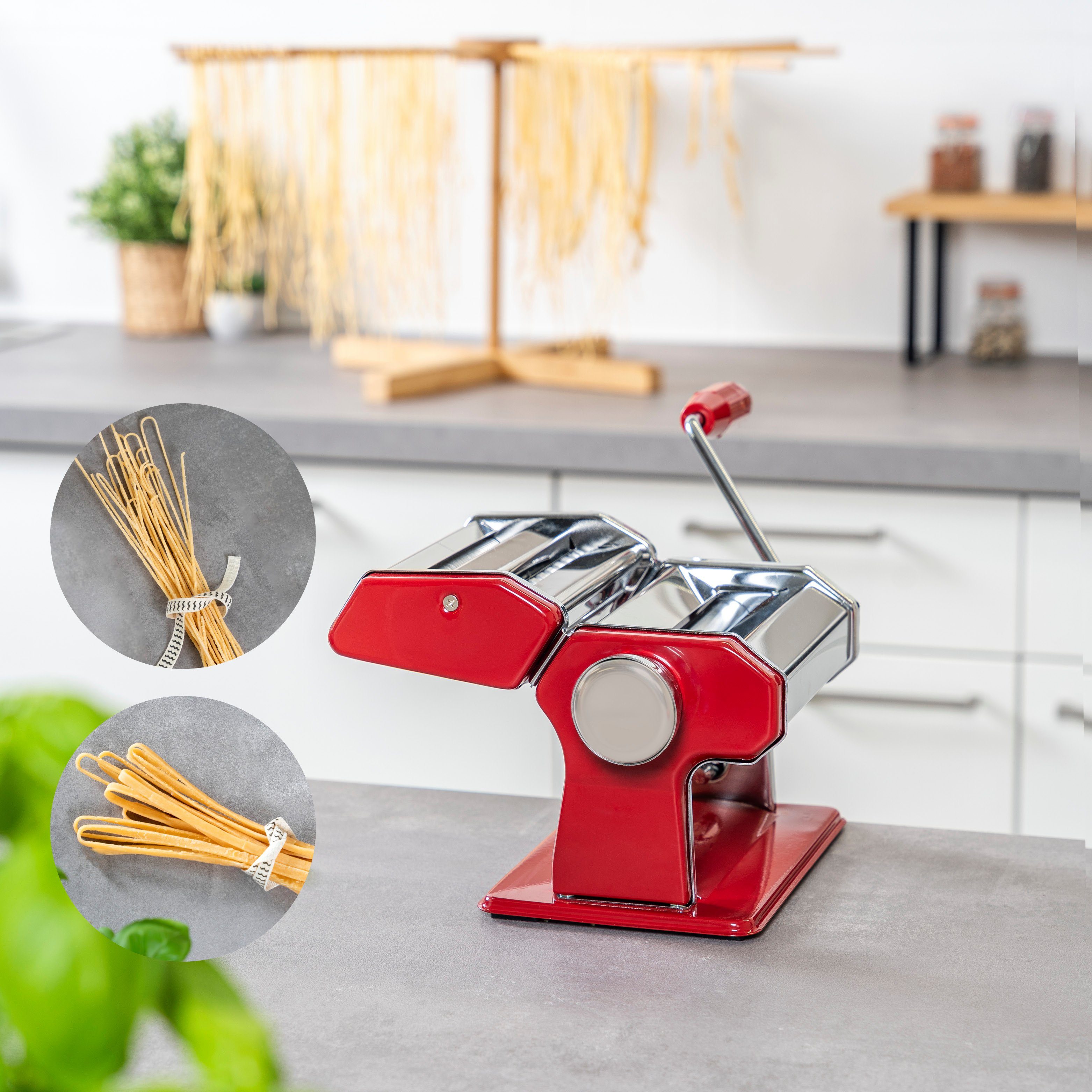 bremermann Nudelmaschine für Spaghetti, Pasta und Lasagne inkl. Nudeltrocker als Set, 7 Stufen, Edelstahl