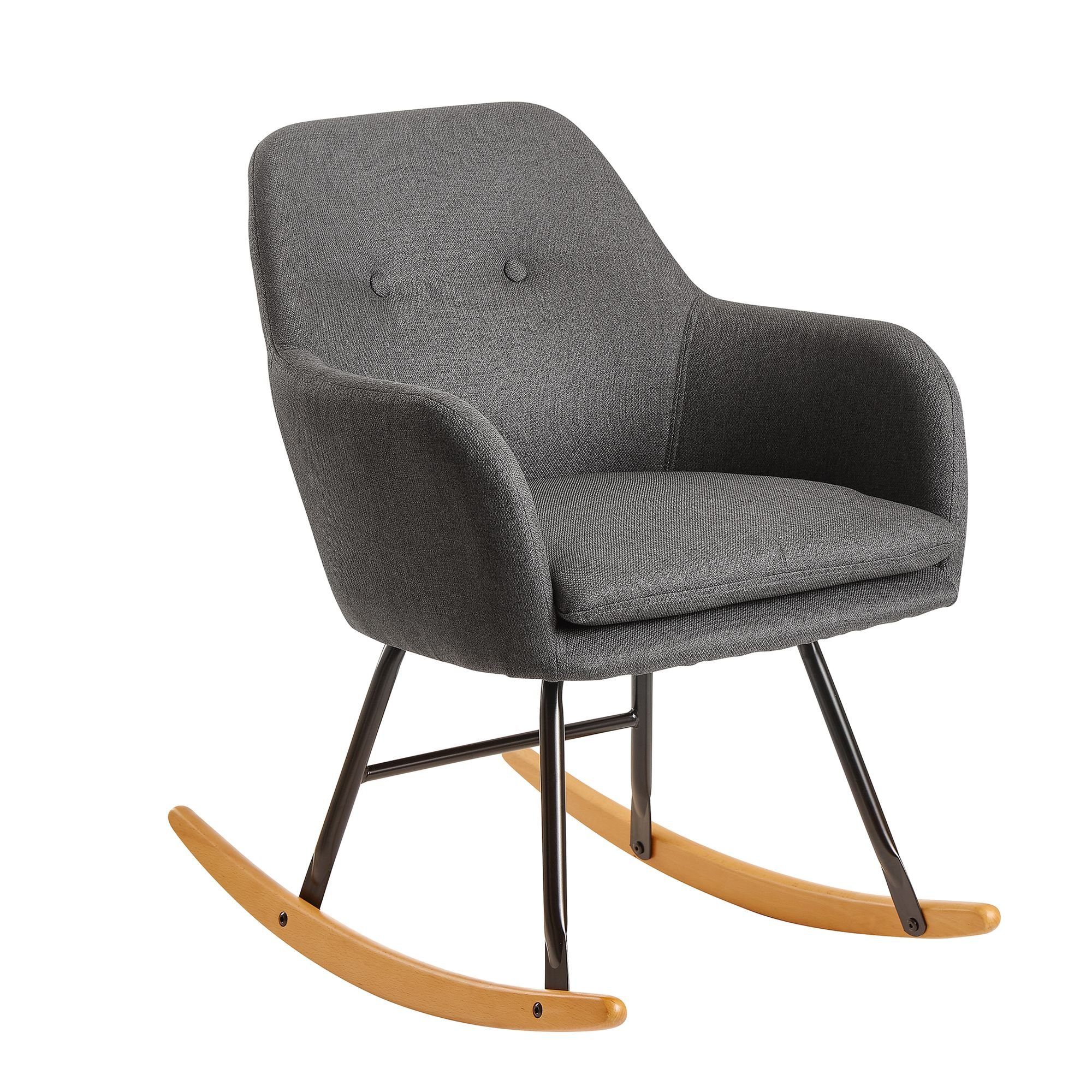 Wohnling Schaukelstuhl WL6.207 (Dunkelgrau 71x76x70cm Relaxsessel Malmo-Stoff Holz), Schaukelsessel Skandinavisch, Schwingsessel Modern