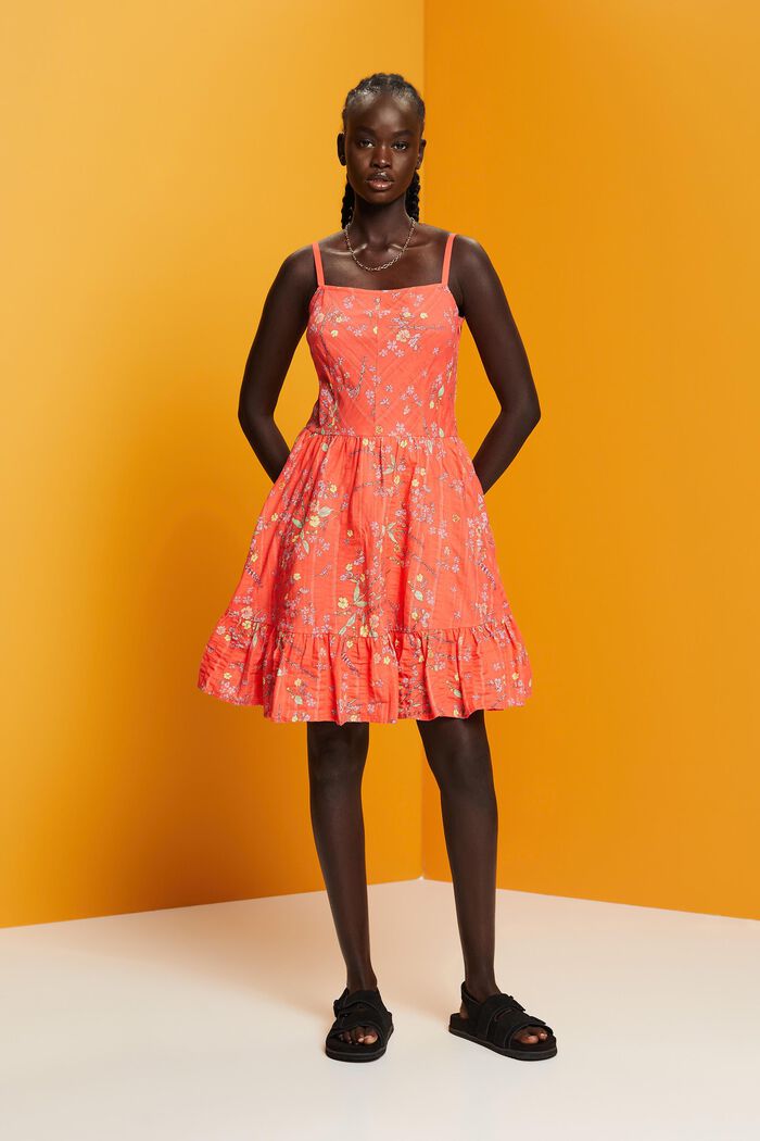Knielanges Baumwollkleid mit floralem Print