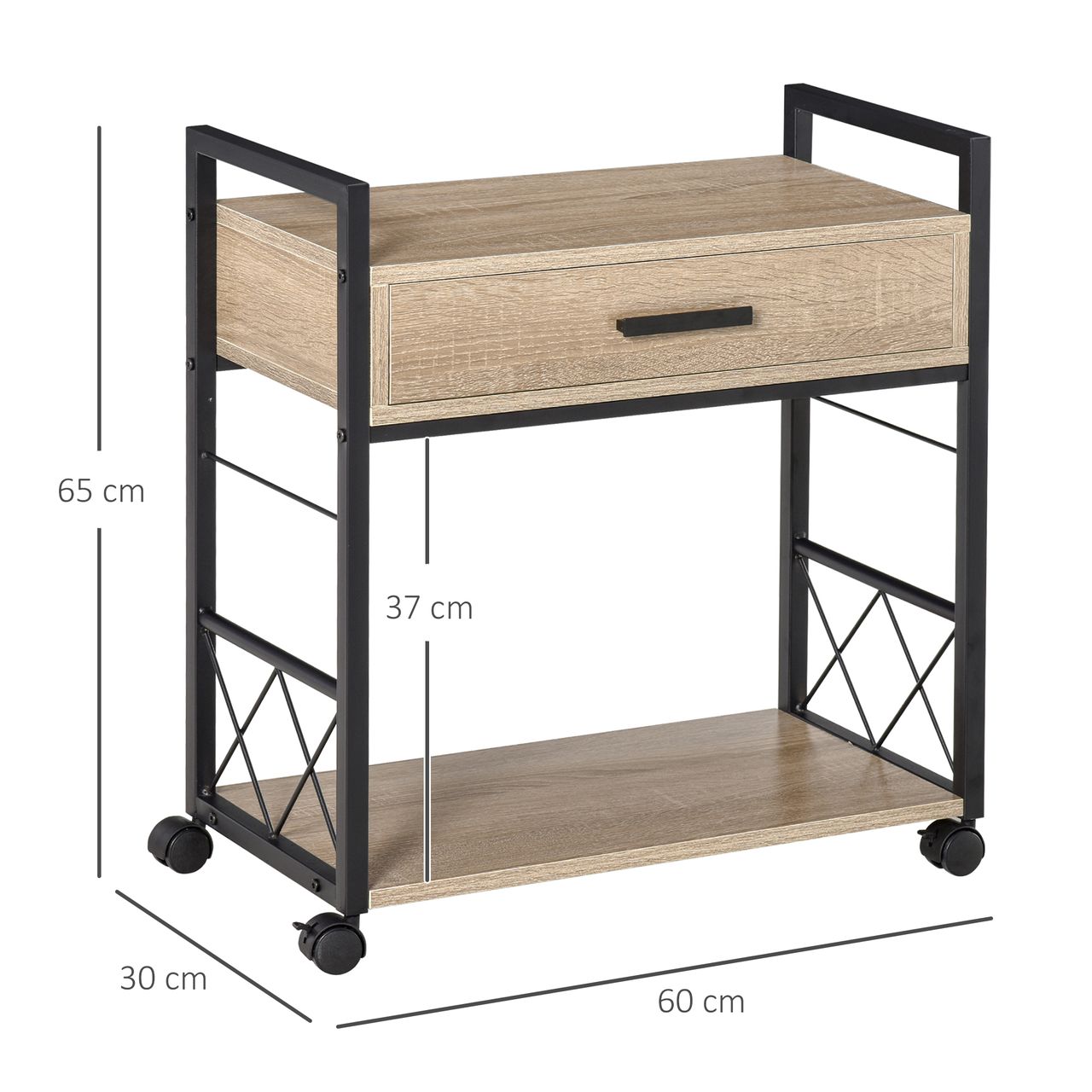 HOMCOM Beistelltisch Servierwagen mit Schublade Ablage Küchenwagen Sideboard