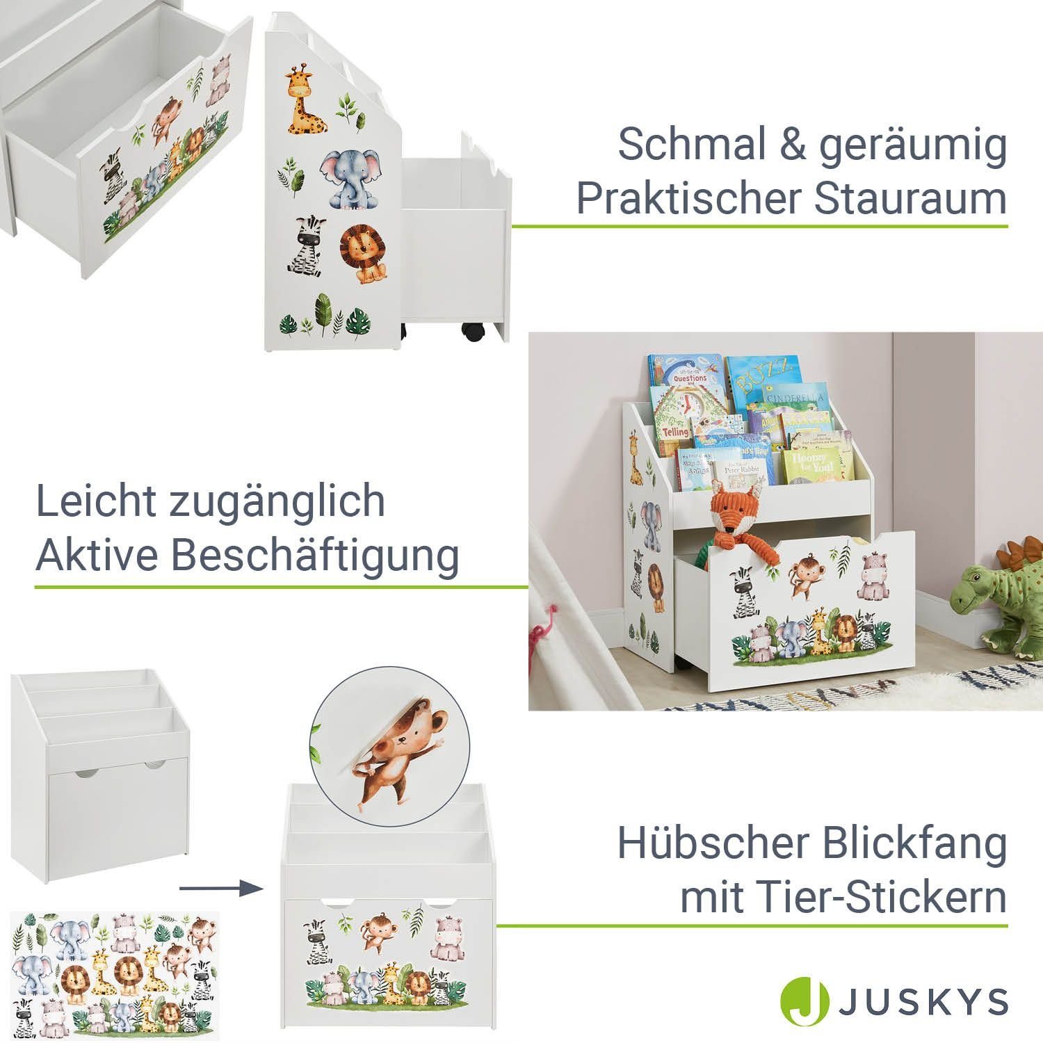 Juskys Bücherregal Kinder Bücherregal, 3 Fächer, Spielzeugkiste, kindgerecht, anbringbaren Stickern