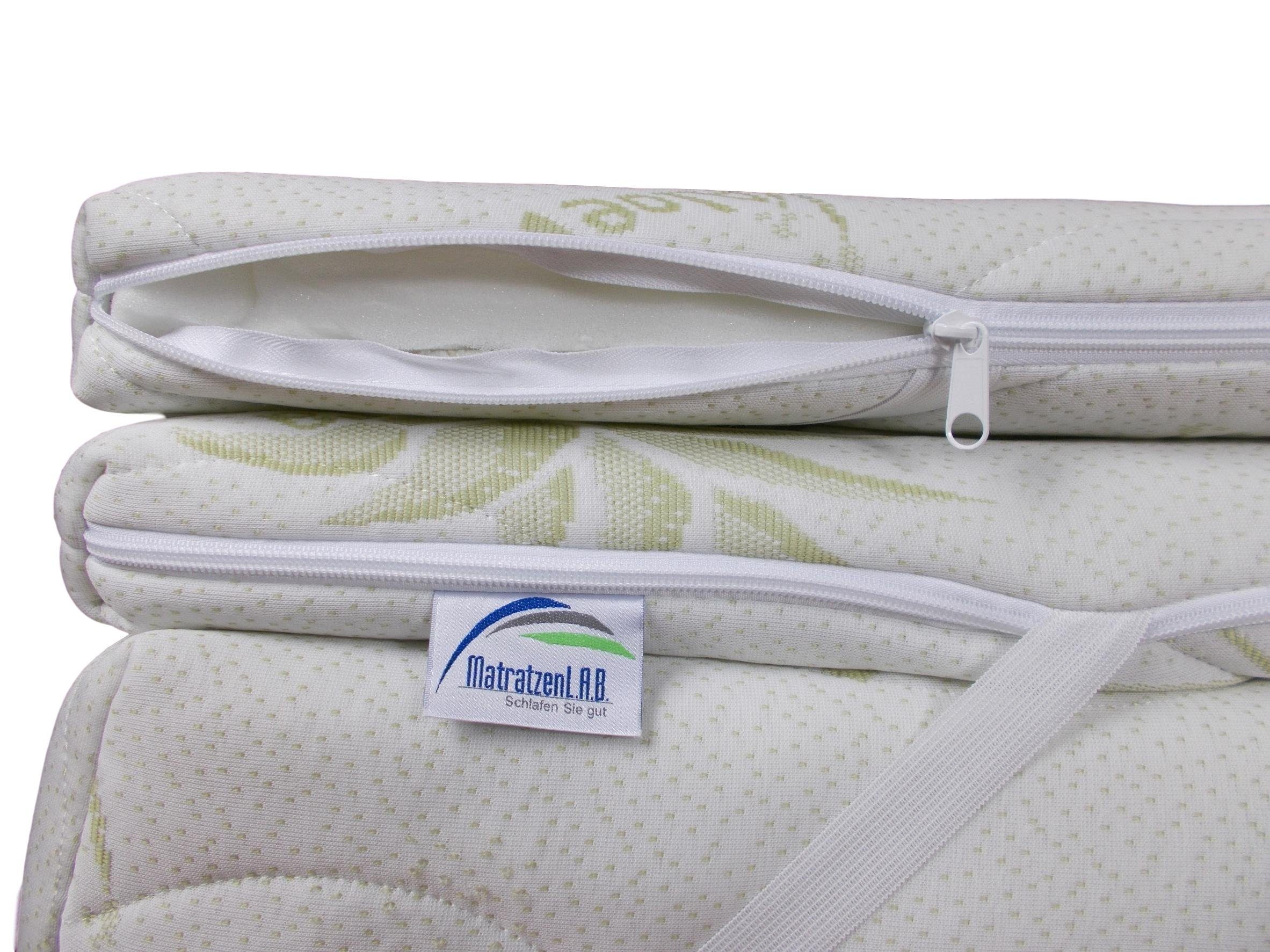Topper Matratzenauflage aus Viscoschaum, MatratzenL.A.B®, 10 cm hoch, Viscoschaum, Härtegrad H2 mittel, Aloe Vera Bezug, 4 Eckgummies
