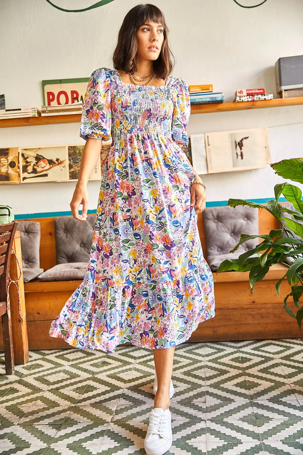 Olalook  Mehrfarbiges Gimped Casual-Kleid aus gewebter Viskose für Damen ELB-19001483