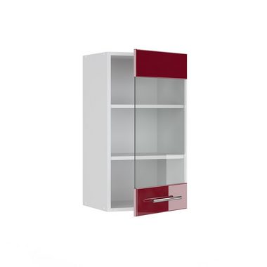 Vicco Glashängeschrank Hängeschrank Küche 40 cm Fame-Line Weiß Bordeaux Hochglanz