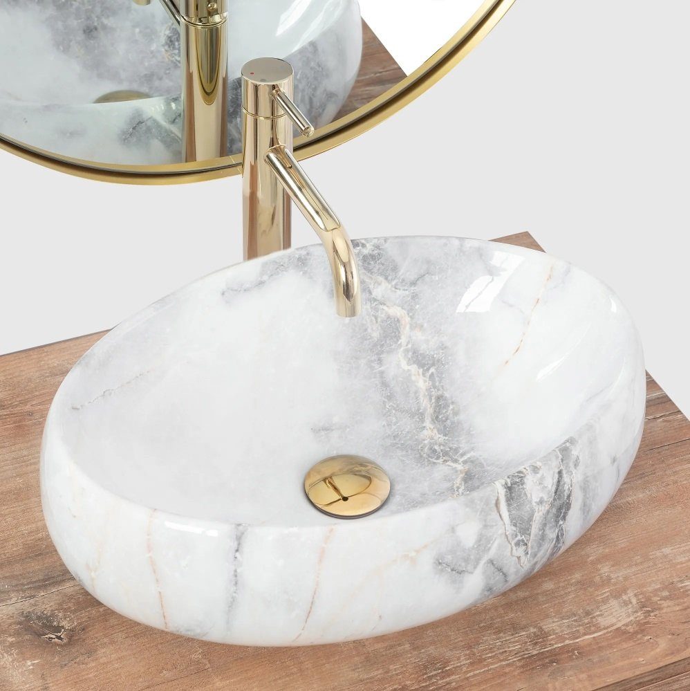Badezimmer Rea Aufsatzwaschbecken Linda Granit Matt Marmor Naturstein 48,5x34 cm