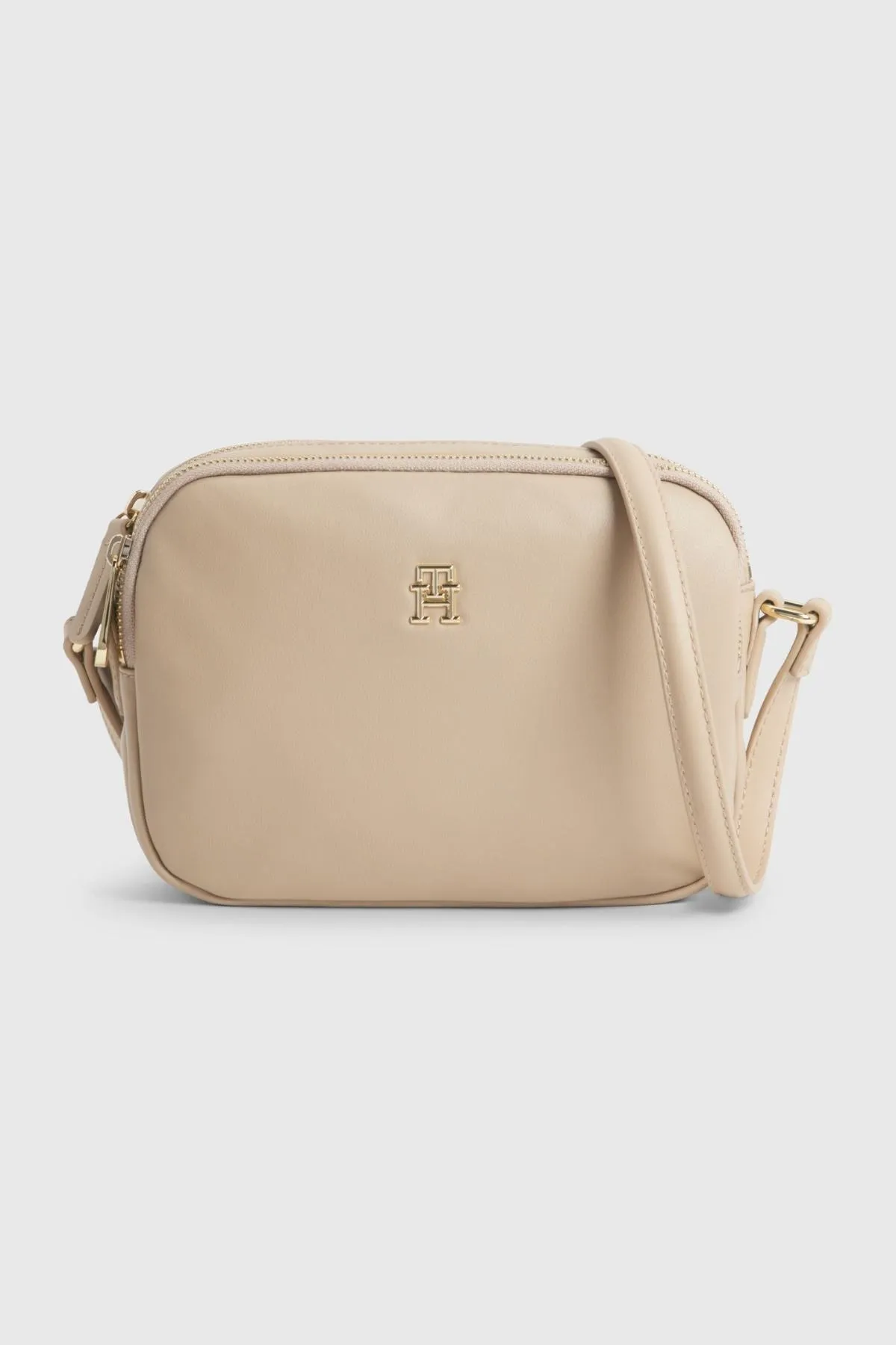 Tommy Hilfiger  Beige Damen-Umhängetasche mit Markenlogo und verstellbarem Schultergurt, stilvoller Look und für den täglichen Gebrauch geeignet