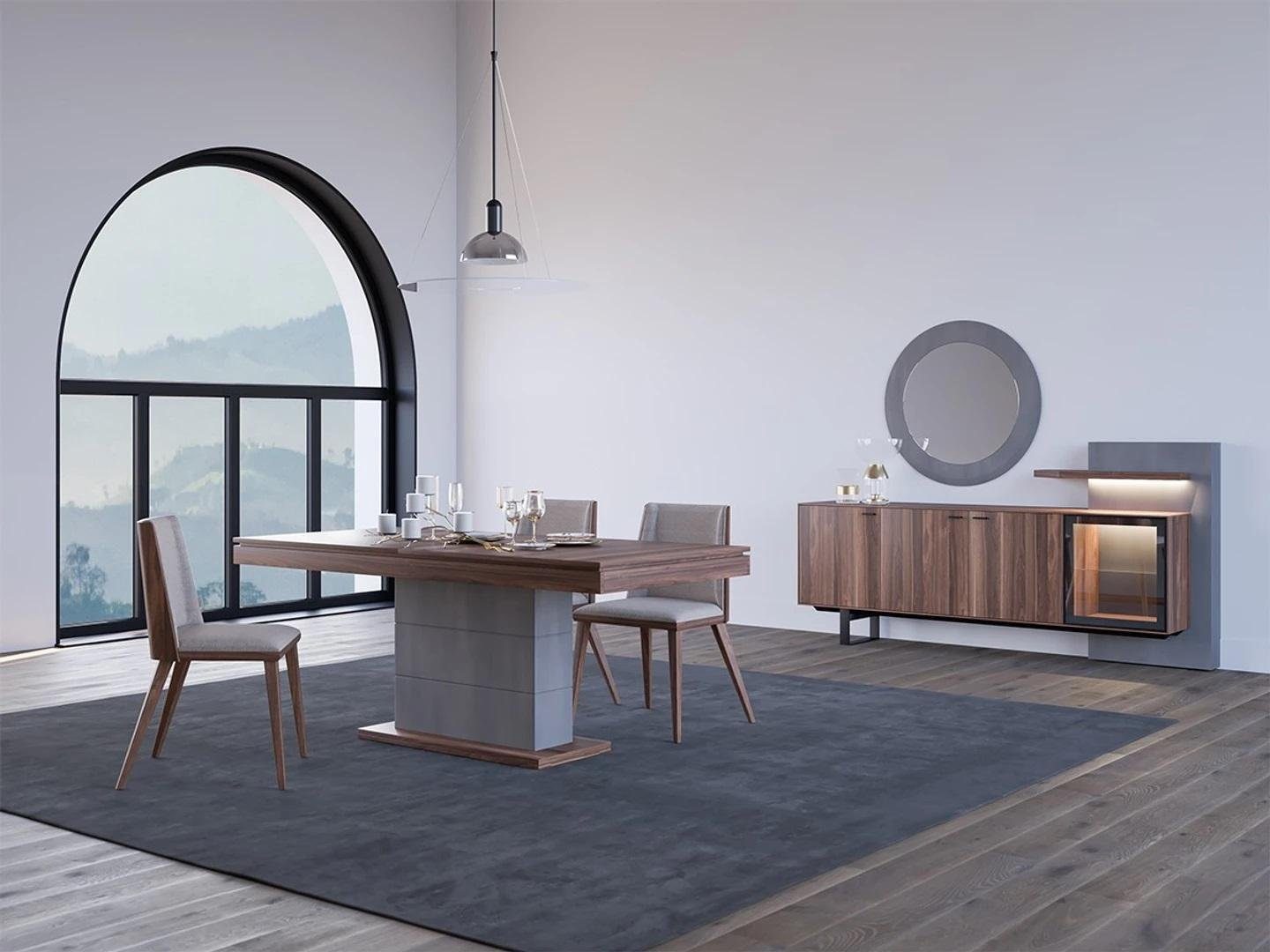 JVmoebel Esszimmer-Set Esszimmer Set 7tlg Esstisch Design Sideboard mit Spiegel Einrichtung, (7-St., 1x Esstisch + 4x Stühle + 1x Sideboard + 1x Spiegel), Made in Europa
