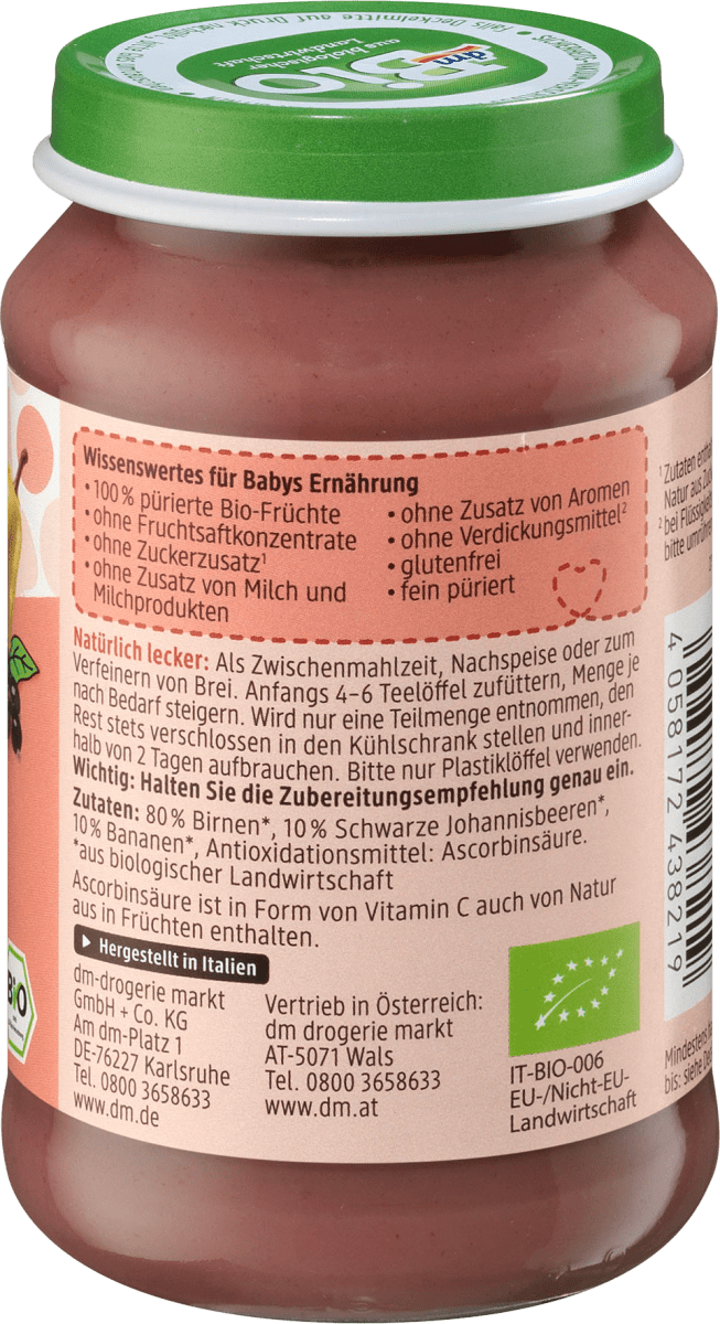 Früchte Birne-schwarze Johannisbeere mit Banane ab dem 5. Monat, 190 g