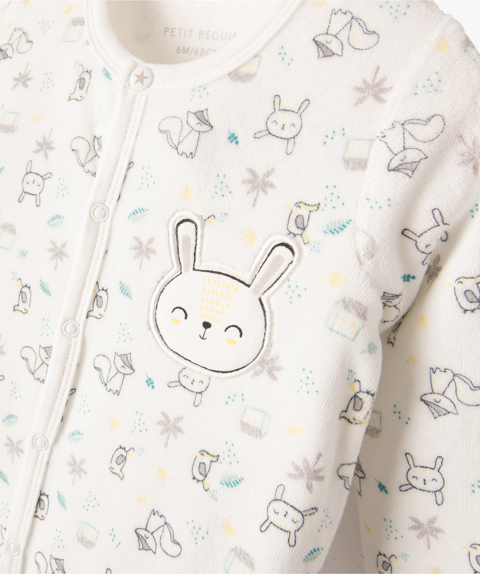 Pyjama bébé en velours imprimé à ouverture pressionnée ... blanc | GEMO