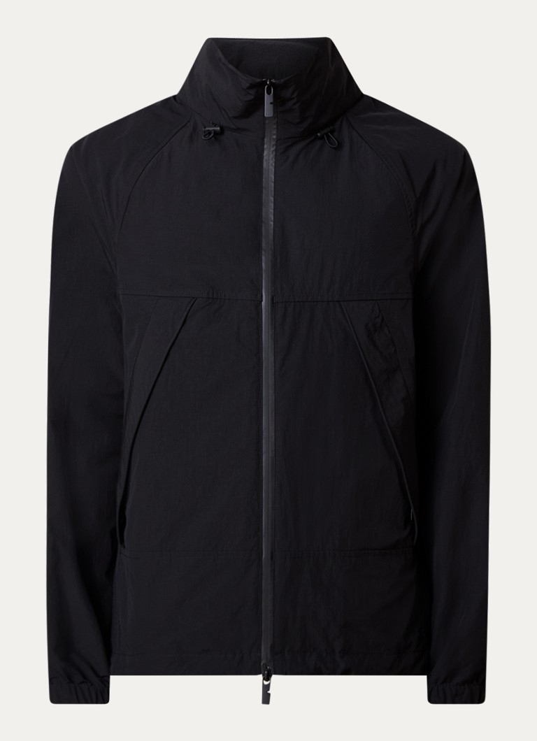 Burberry jacket with stowable hood and logo embroidery