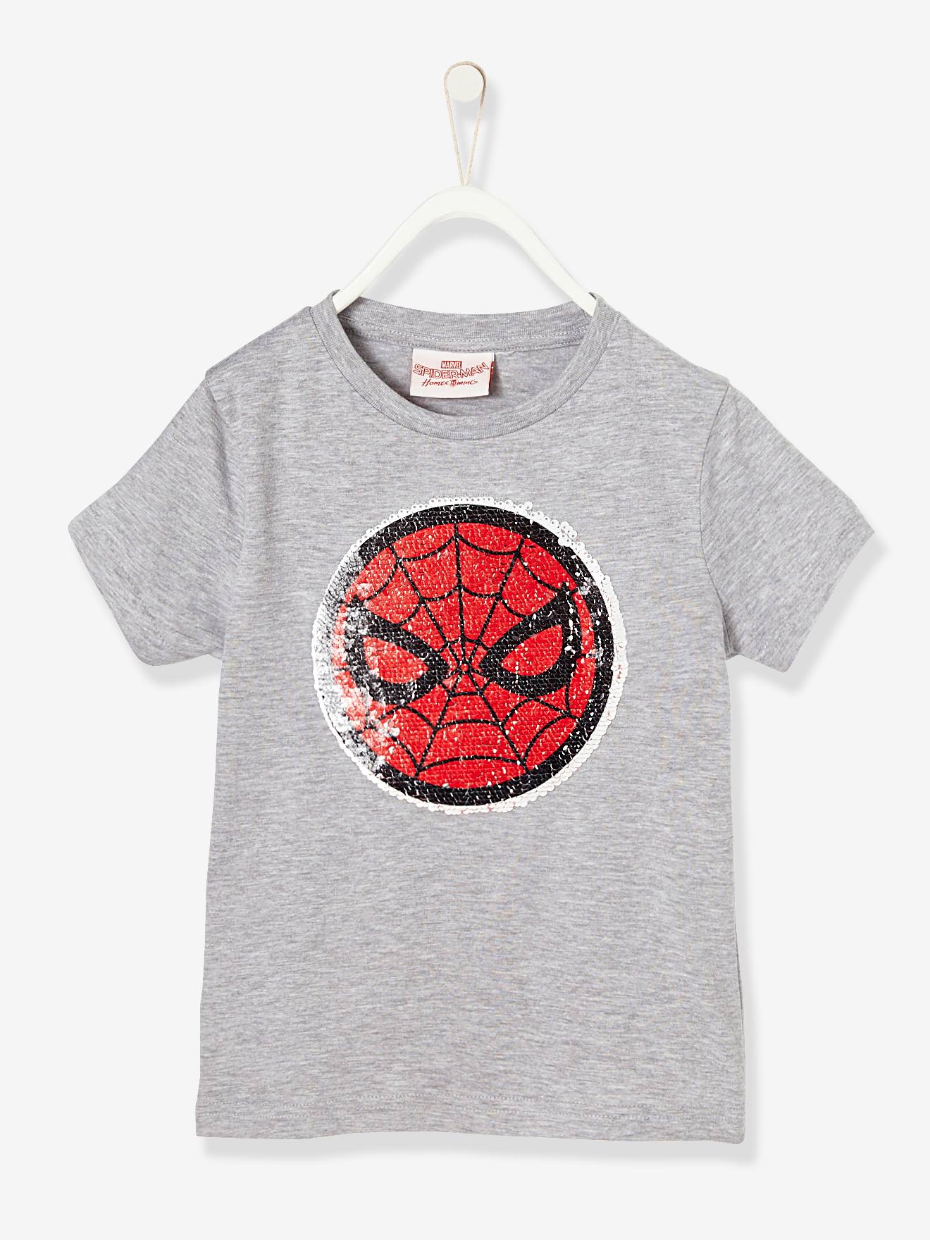 T-shirt garçon Spiderman® à sequins réversibles gris chiné