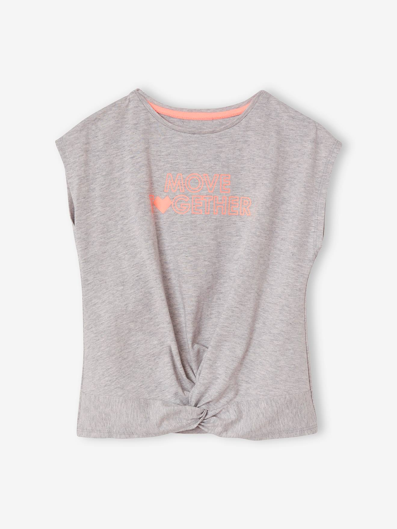 Ensemble de sport fille T-shirt fantaisie et legging gris chiné