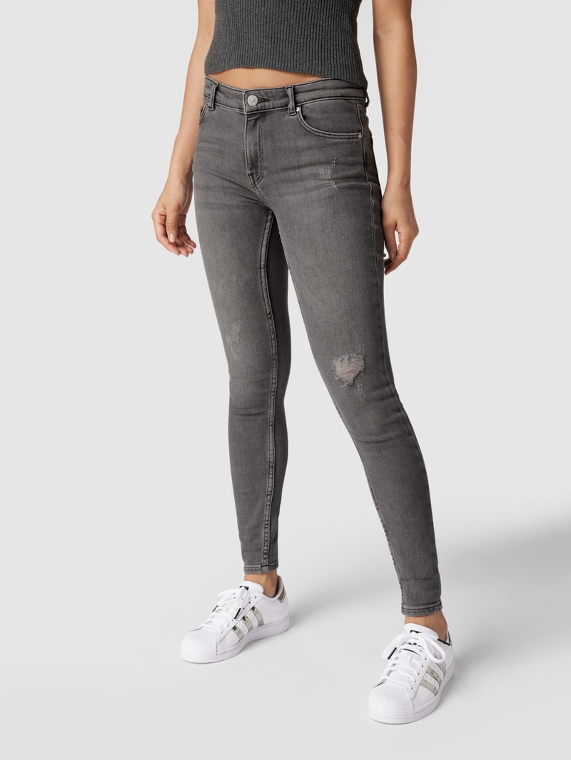 Skinny Fit Jeans mit Destroyed-Effekten in mittelgrau