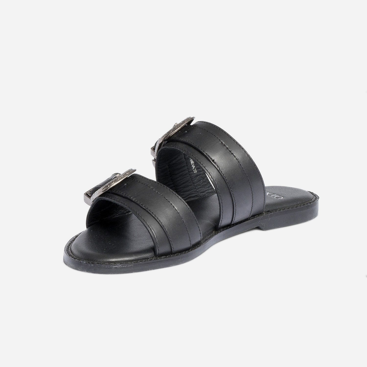 Mule TEXTO noire en cuir à boucles western