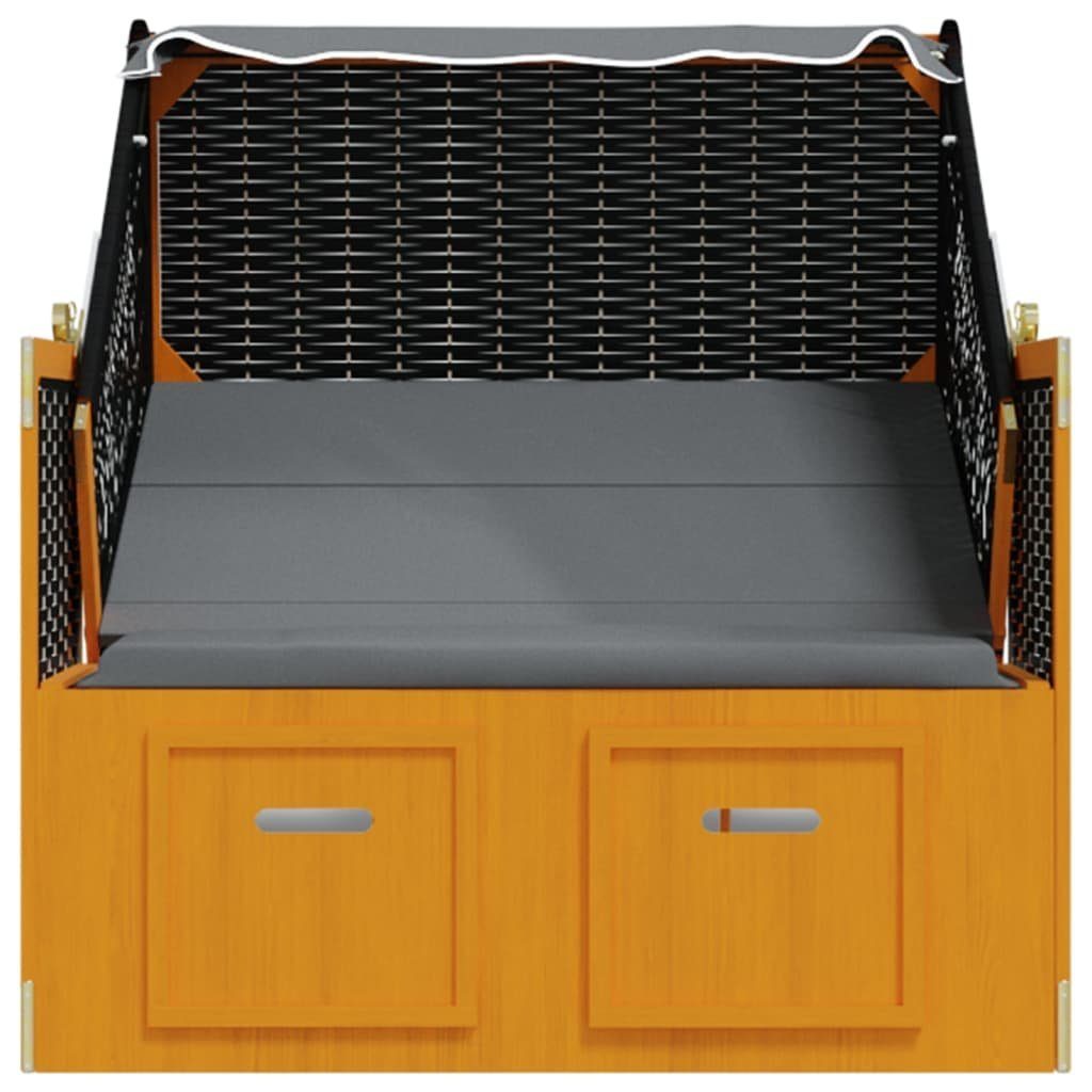 vidaXL Gartenliege Strandkorb mit Dach Poly Rattan & Massivholz Schwarz Anthrazit, 1 St.