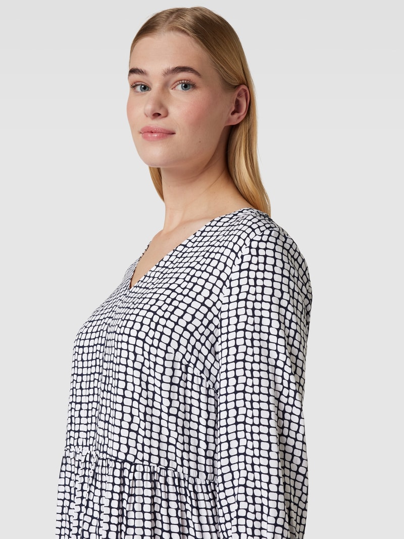 Midikleid aus Viskose mit Allover-Muster in dunkelblau