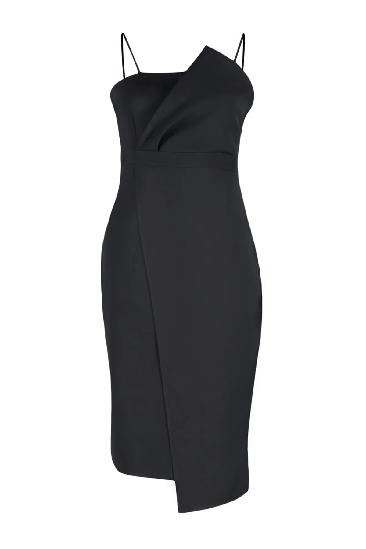 Trendyol Curve  Schwarzes, figurbetontes, asymmetrisch geschnittenes Webkleid TBSSS22AH00039