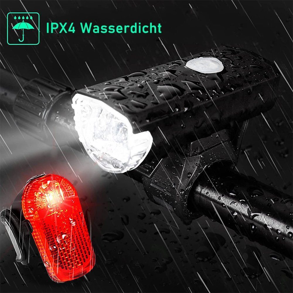 AUKUU Fahrradbeleuchtung Fahrradbeleuchtung LED Fahrradlicht Set, Fahrradbeleuchtung USB, Aufladbar und Wasserdicht