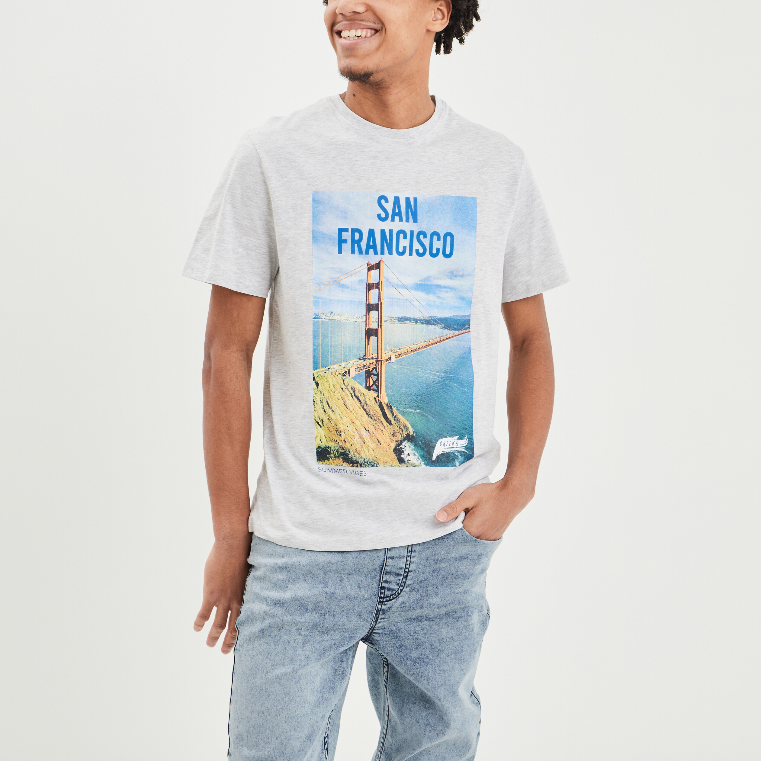 T-shirt manches courtes Creeks gris clair homme | La Halle