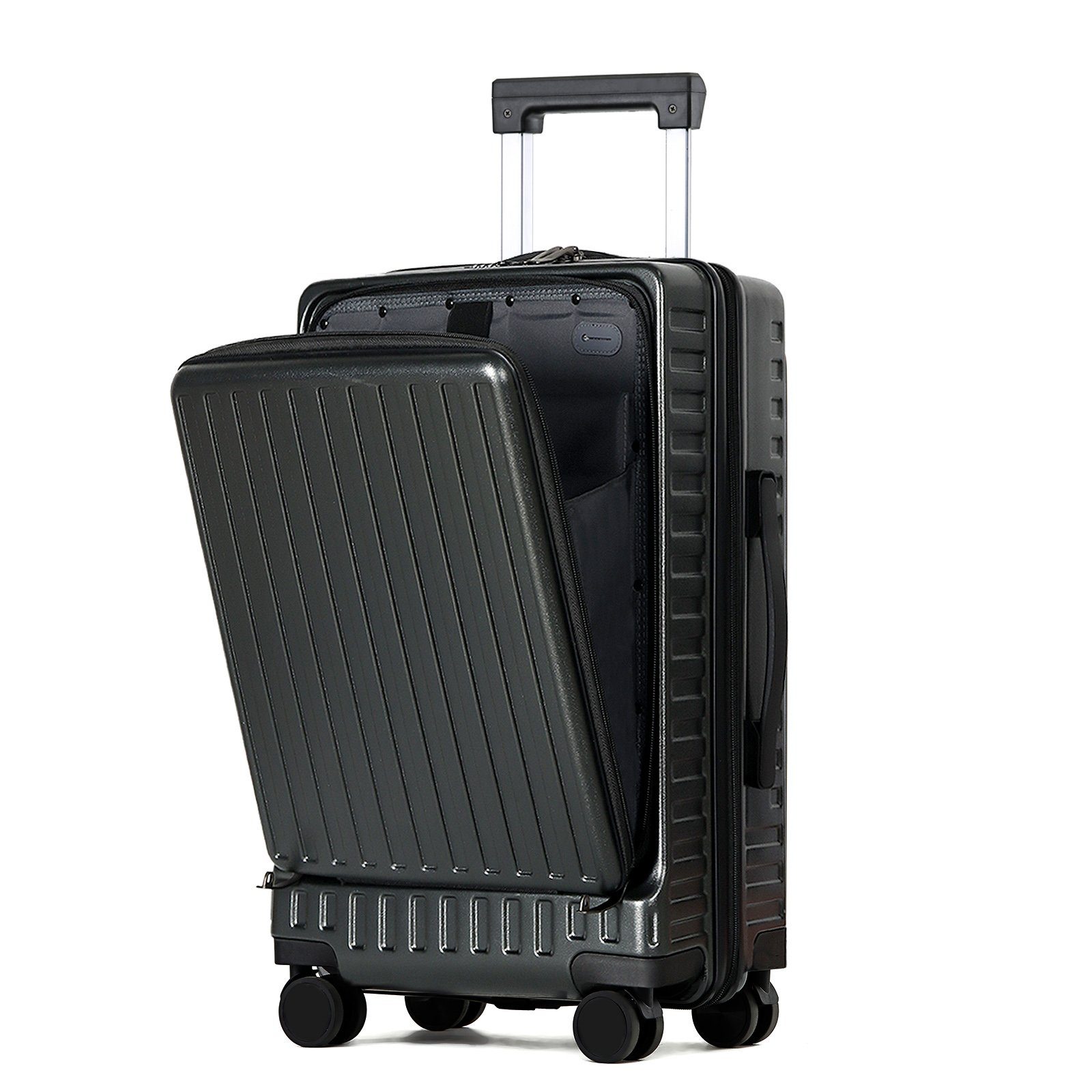 CALIYO Business-Trolley Handgepäck mit Laptopfach Hartschalen Trolley, Business Trolly, Roll-Reisekoffer 4 Doppel-Rollen, 45 cm, 36 L, Schwarz/Dunkelgrau