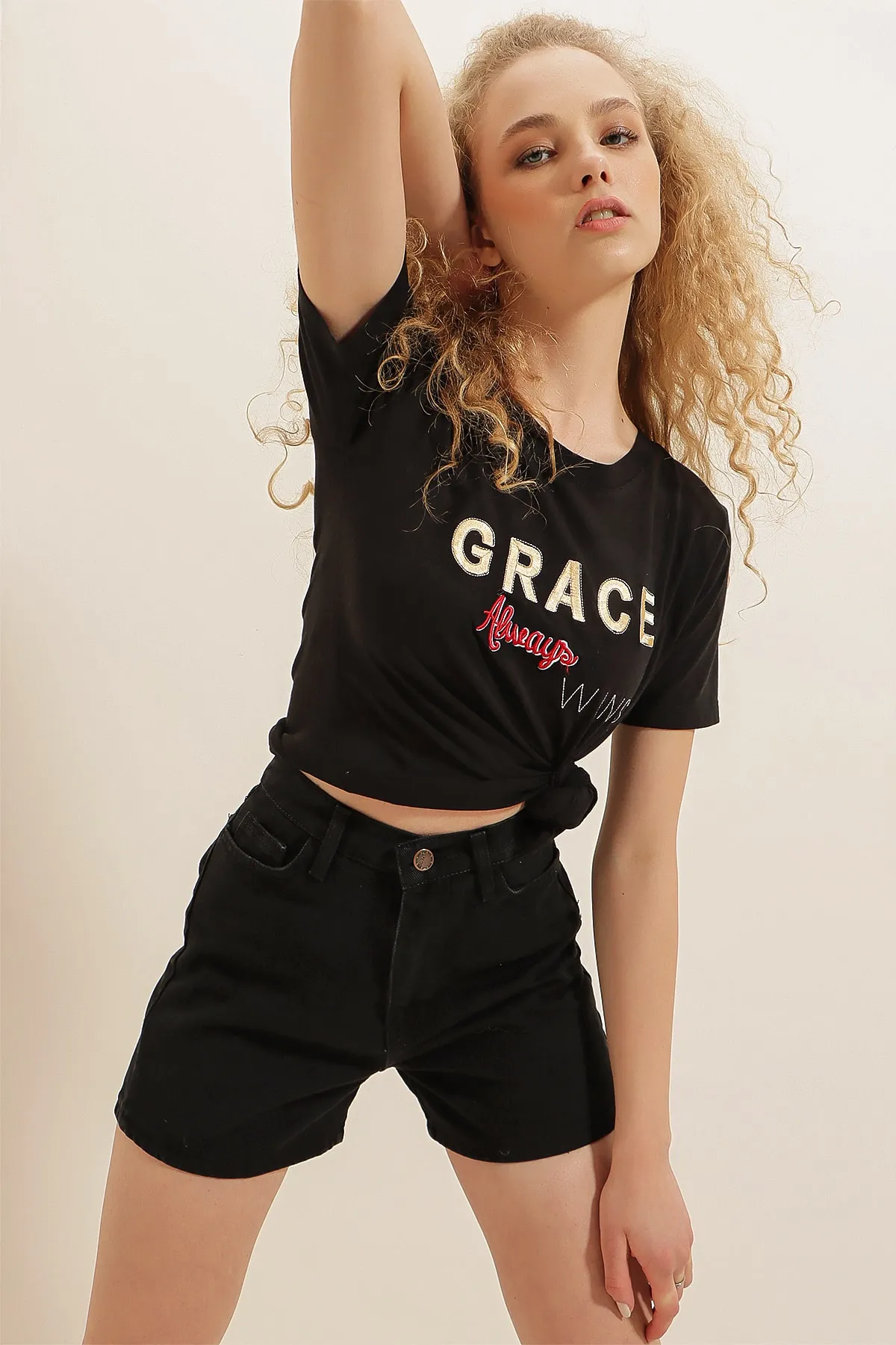Trend Alaçatı Stili  Shorts - Schwarz - Hoher Bund