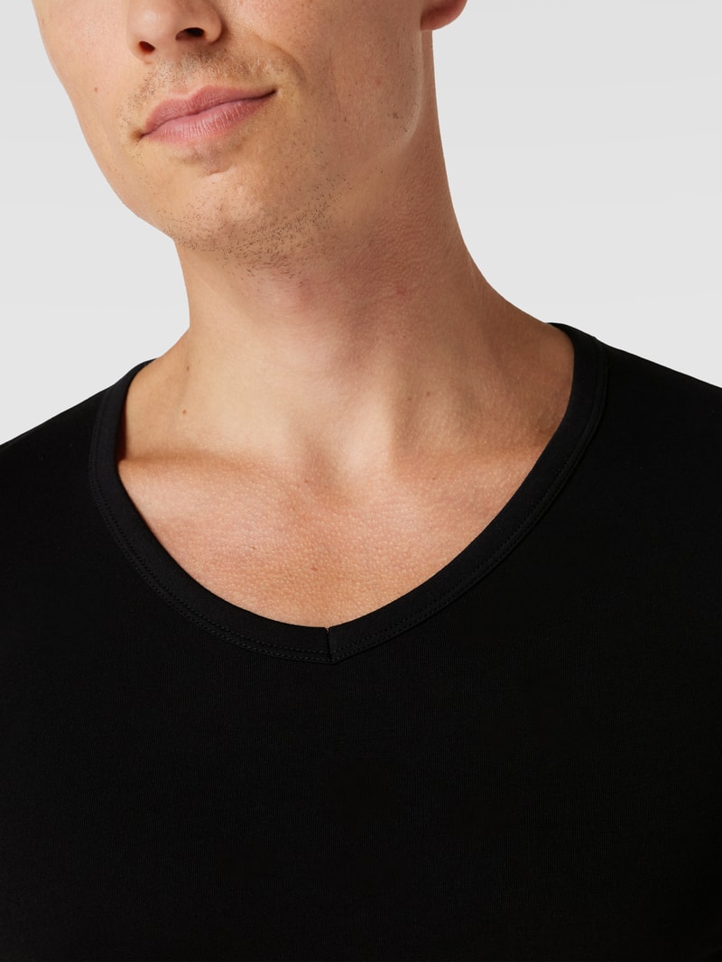 T-Shirt mit V-Ausschnitt im 2er-Pack Modell 'Modern' in schwarz