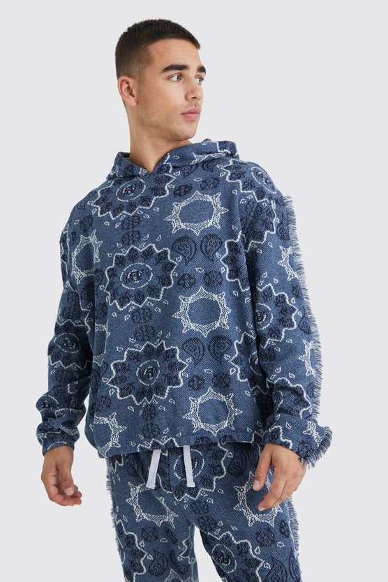 Oversize Jacquard Hoodie mit Fransen