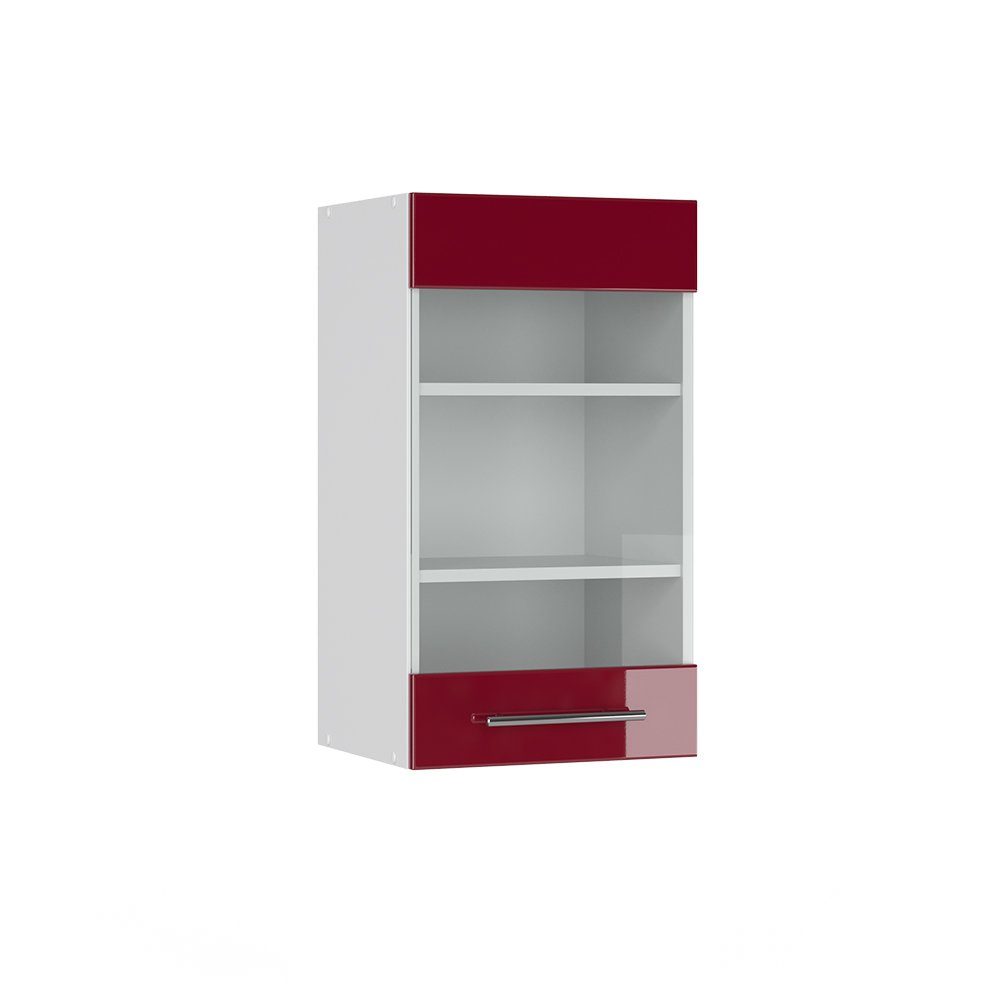 Vicco Glashängeschrank Hängeschrank Küche 40 cm Fame-Line Weiß Bordeaux Hochglanz