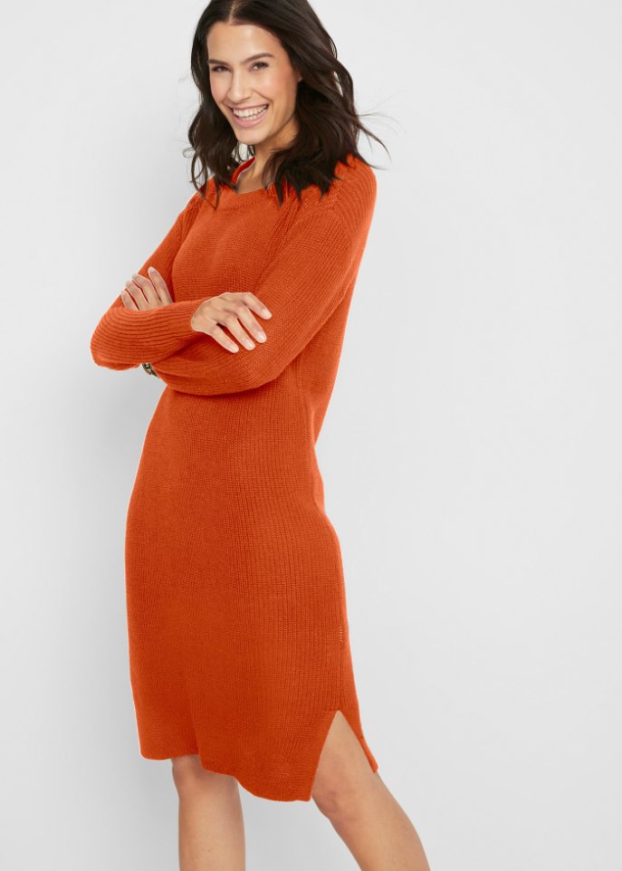 Oversize-Ripp-Strickkleid mit Schlitz