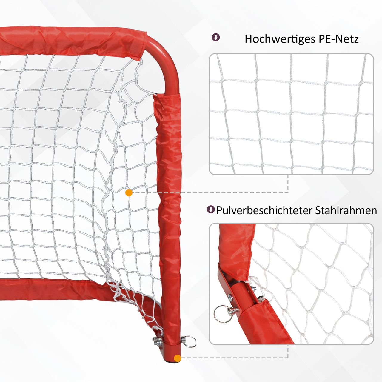 HOMCOM Fußballtore Fußballnetz 2er Set Minitore Faltbar Stahl(Q195) Tetrolon Rot 90 x 36 x 60 cm