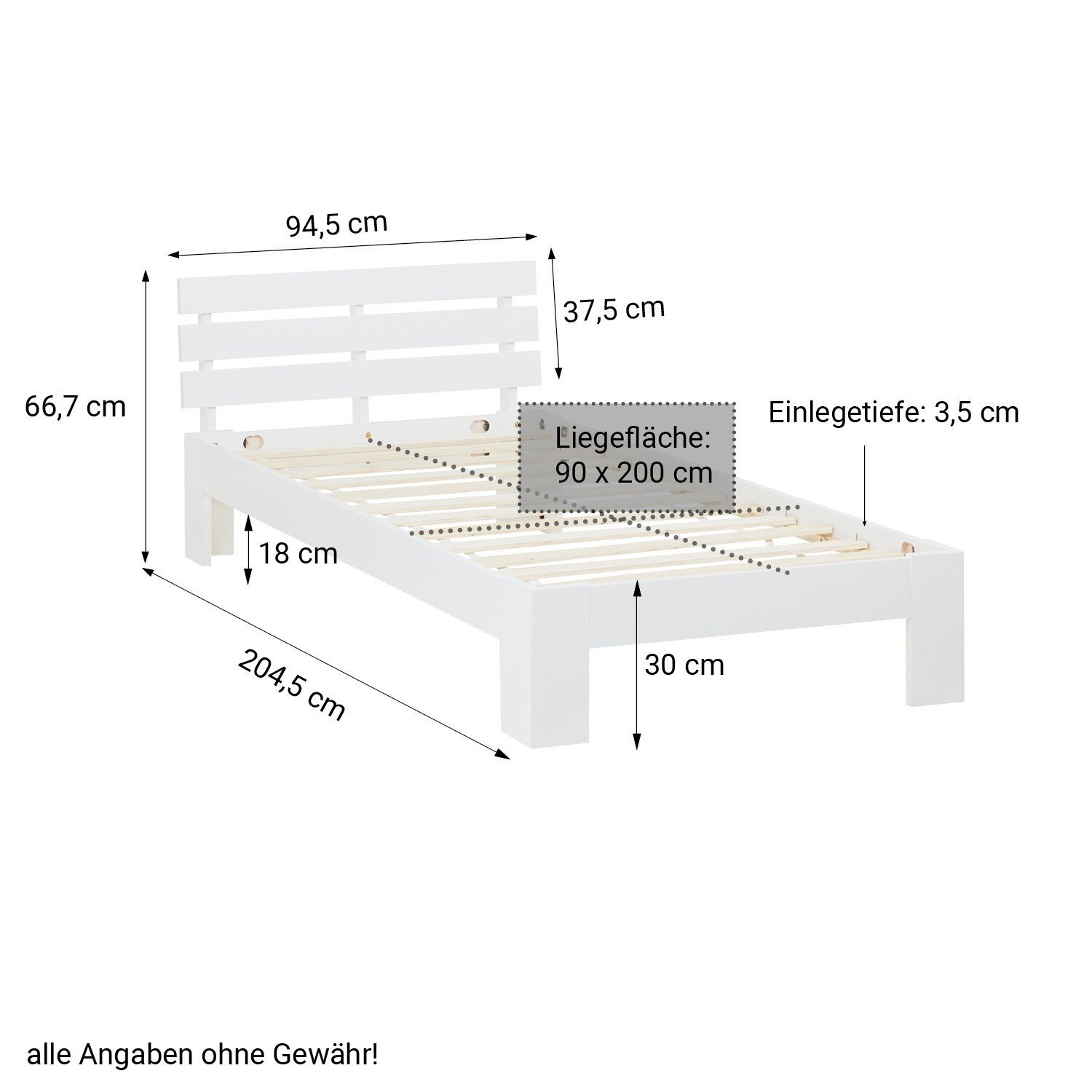 Homestyle4u Holzbett Einzelbett 90x200 Lattenrost Weiß Futonbett Bett
