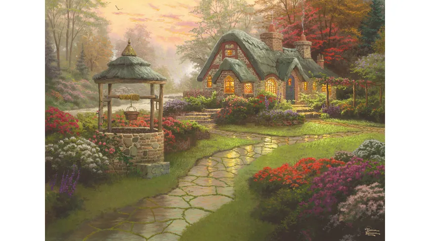 Schmidt Spiele - Erwachsenenpuzzle - Thomas Kinkade, Haus mit Brunnen, 1000 Teile
