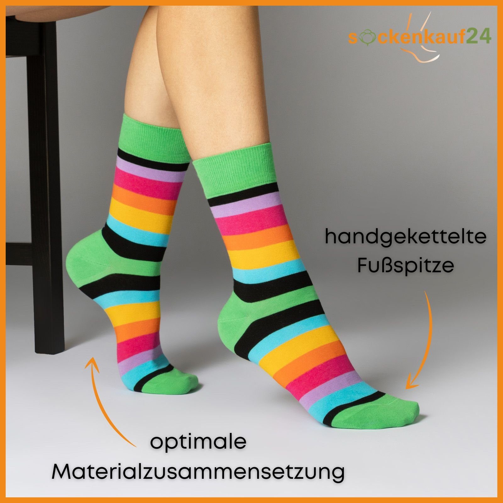 sockenkauf24 Basicsocken 6 oder 12 Paar Damen Socken Ringel Bunt (6-Paar, 39-42) Baumwolle Komfortbund ohne Naht - 11979 WP