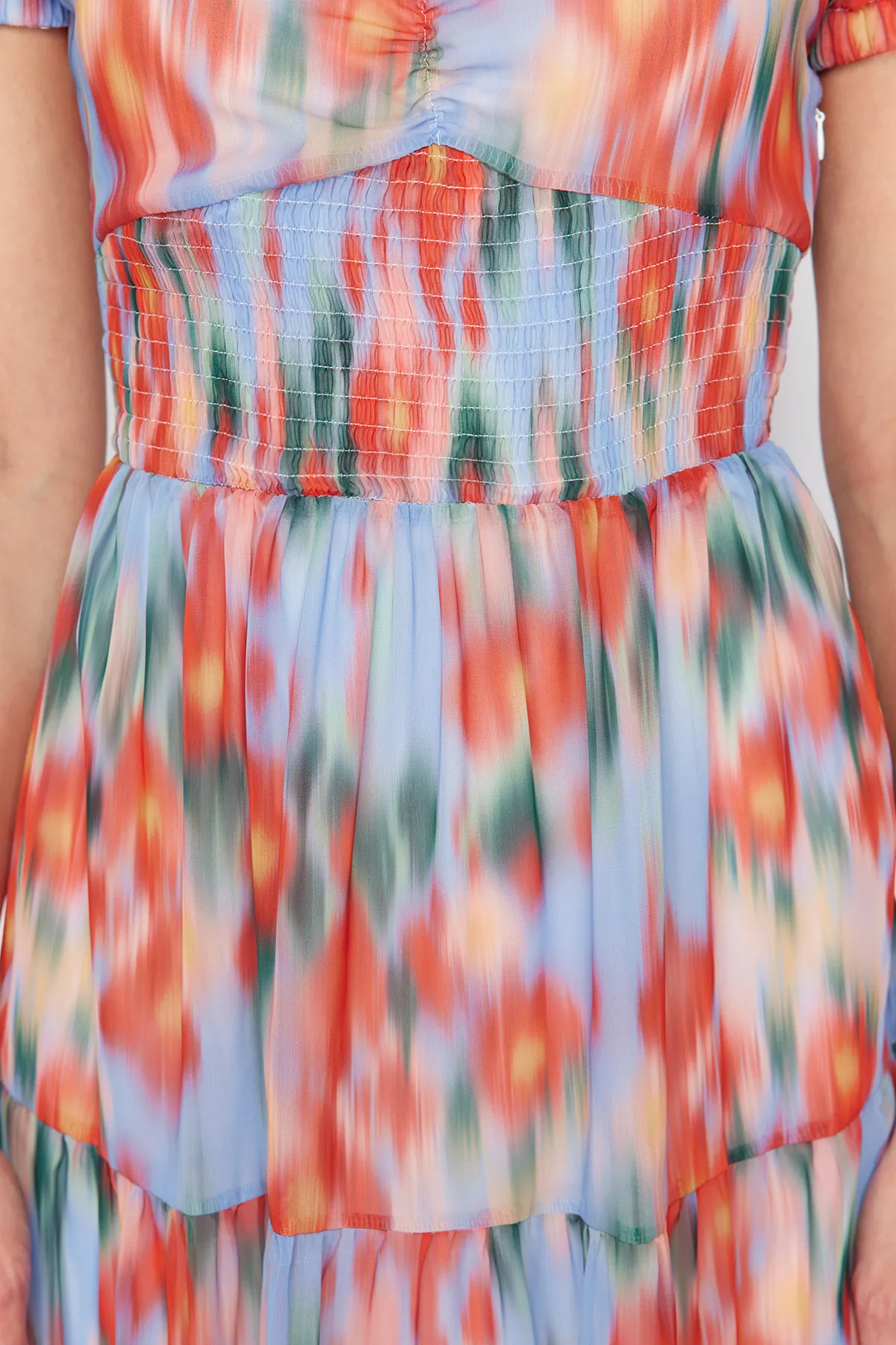 Trendyol Collection  Blauer Blumendruck - Gipe Detailliertes A-Linien-Maxikleid TWOSS24EL00807