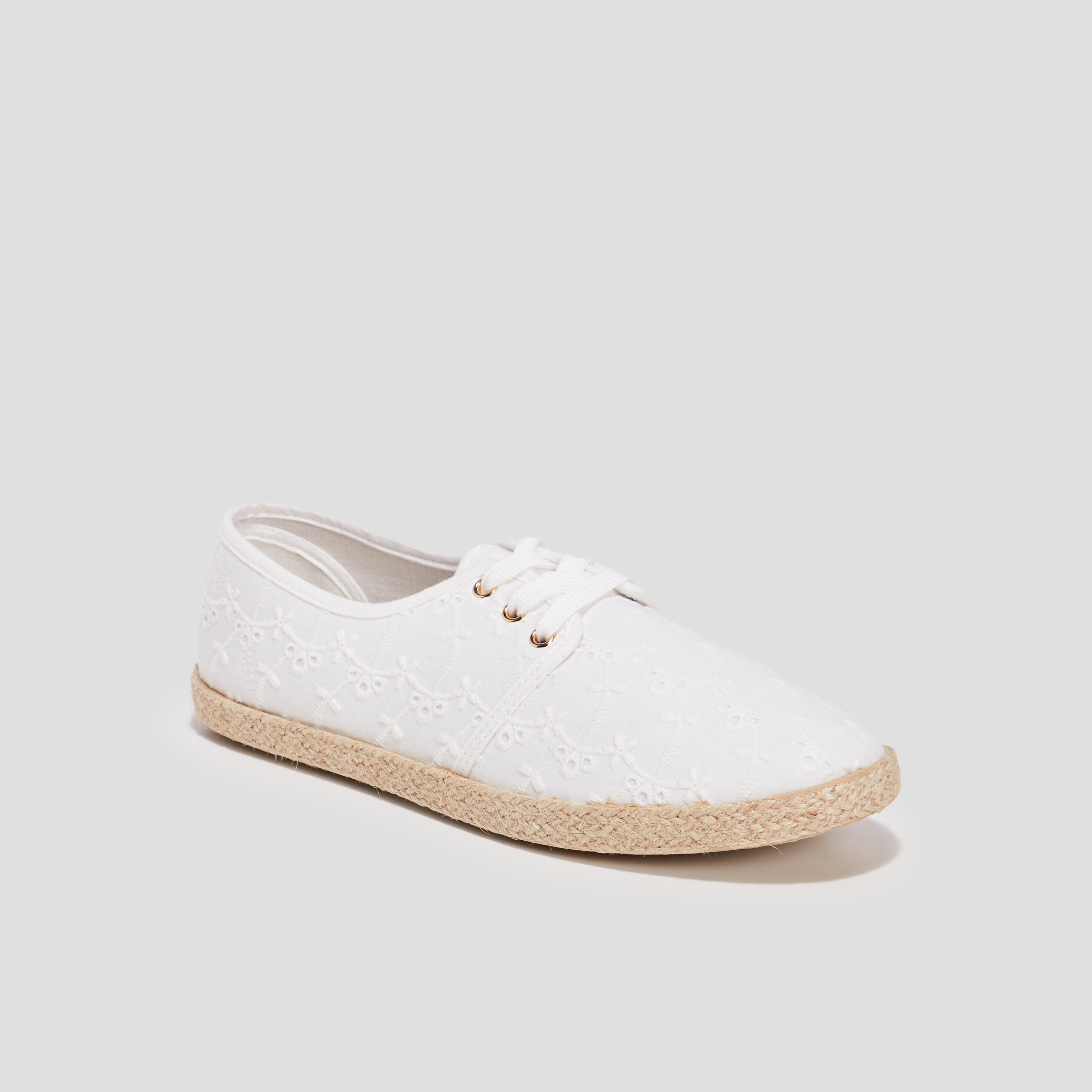 Derbies en toile à lacets blanc femme | La Halle