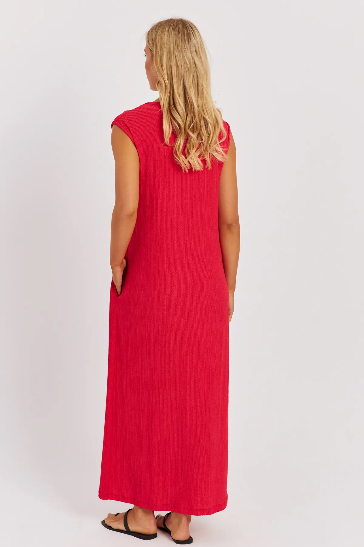 Cool & Sexy  Rotes Damen-Maxikleid mit V-Ausschnitt und Blockmuster EY2779