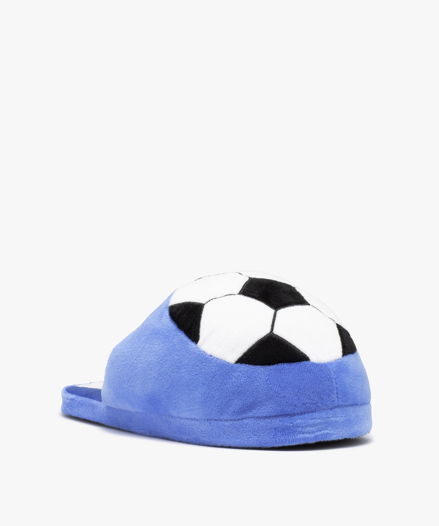 Chaussons homme mules plates en velours ballon de foot bleu | GEMO