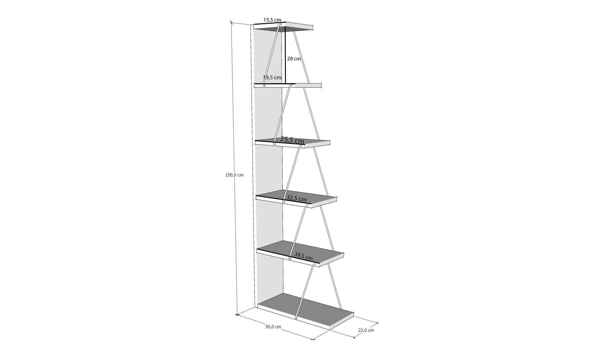 Skye Decor Bücherregal 150x50x22 cm, 100% Melaminbeschichtete Partikelplatte