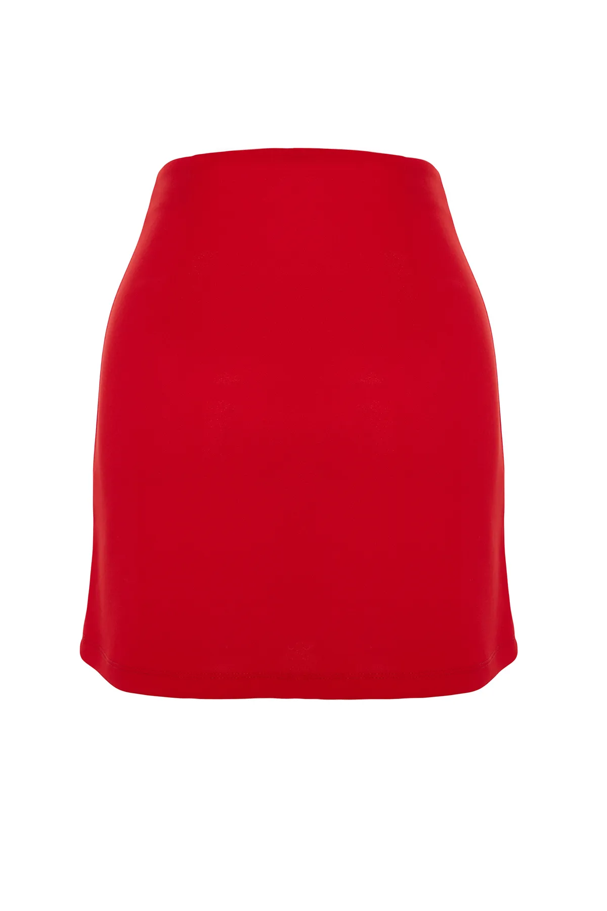 Trendyol Collection  Roter eleganter Crêpe-Mini-Bleistiftrock aus Stretch-Strick mit Knopfleiste TWOAW24ET00025
