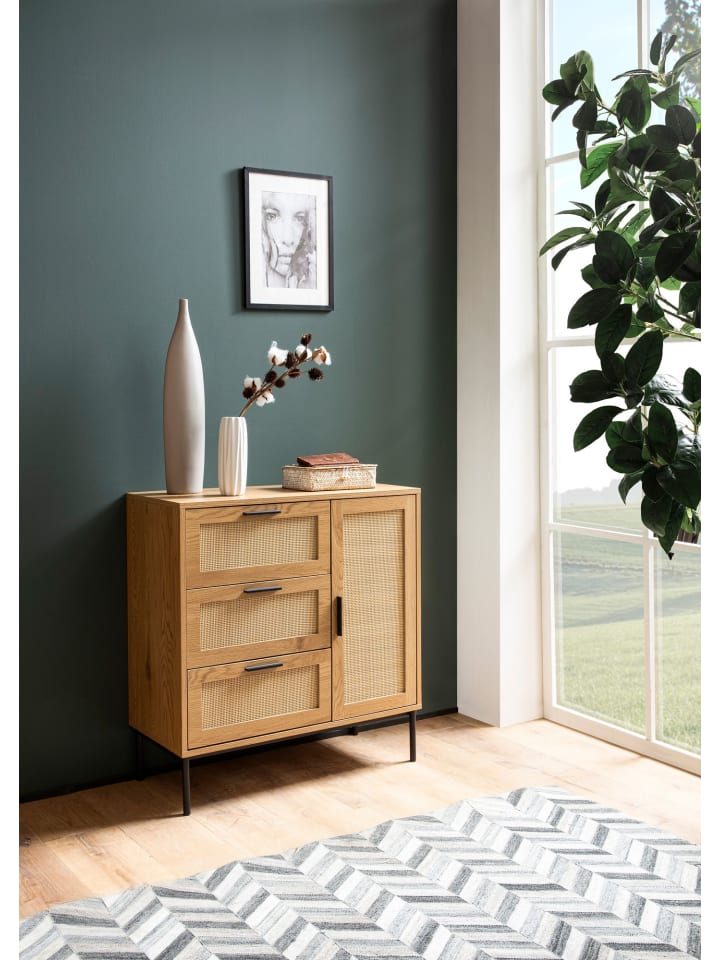 KADIMA DESIGN Kommode 80x82x36 cm Flurkommode Eiche-Dekor & Rattan, Sideboard mit günstig kaufen onesize
