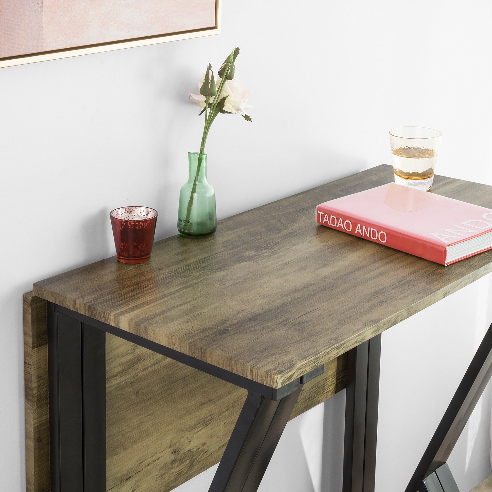 SoBuy Essgruppe OGT24, (5-tlg), 5-teilige Essgruppe Esstisch mit 4 Stühlen Klapptisch Esszimmer Sitzgruppe Küche Küchentisch Holztisch klappbar im Industrial-Look