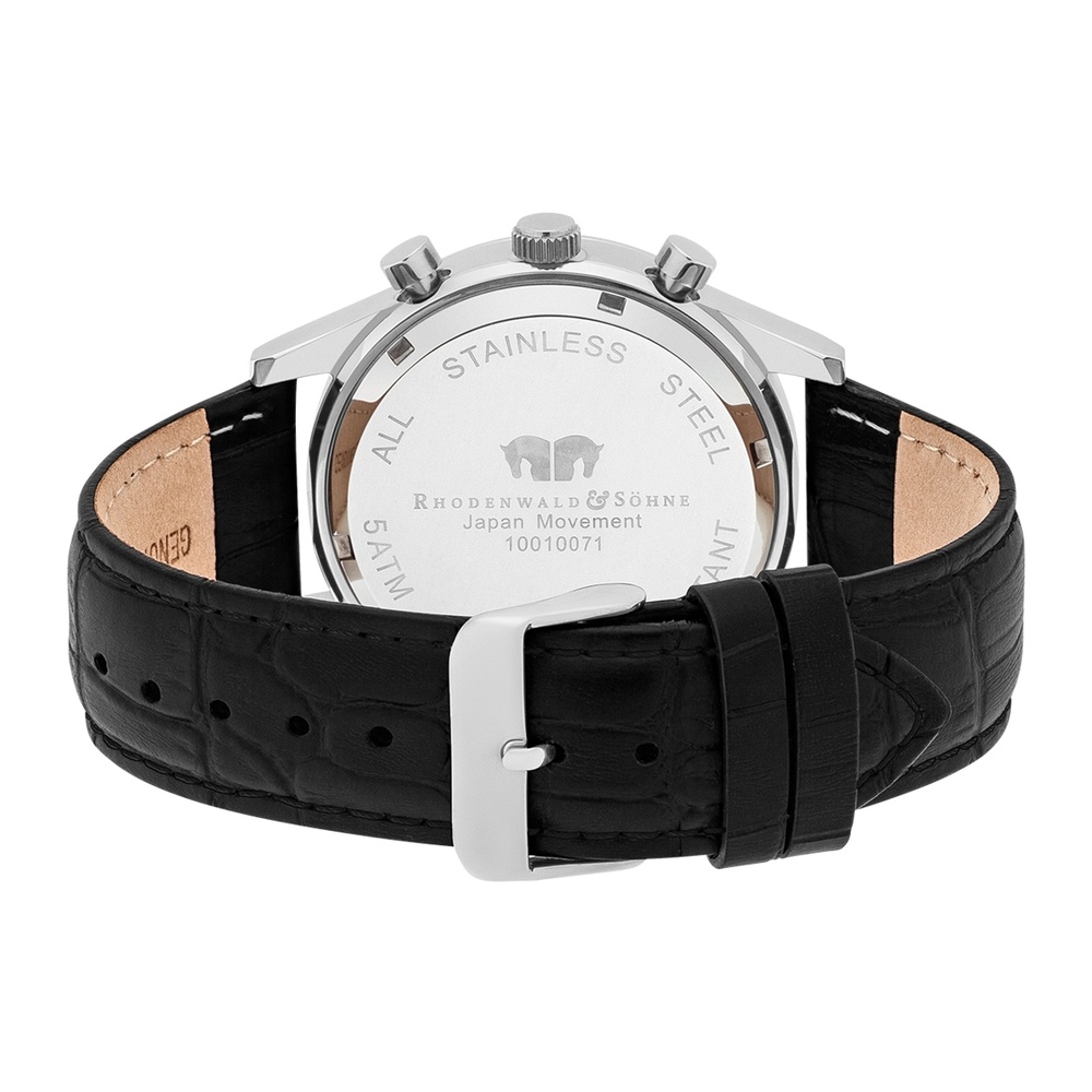 Rhodenwald & Söhne Chronographe Goodwill en Cuir véritable en Noir Montre