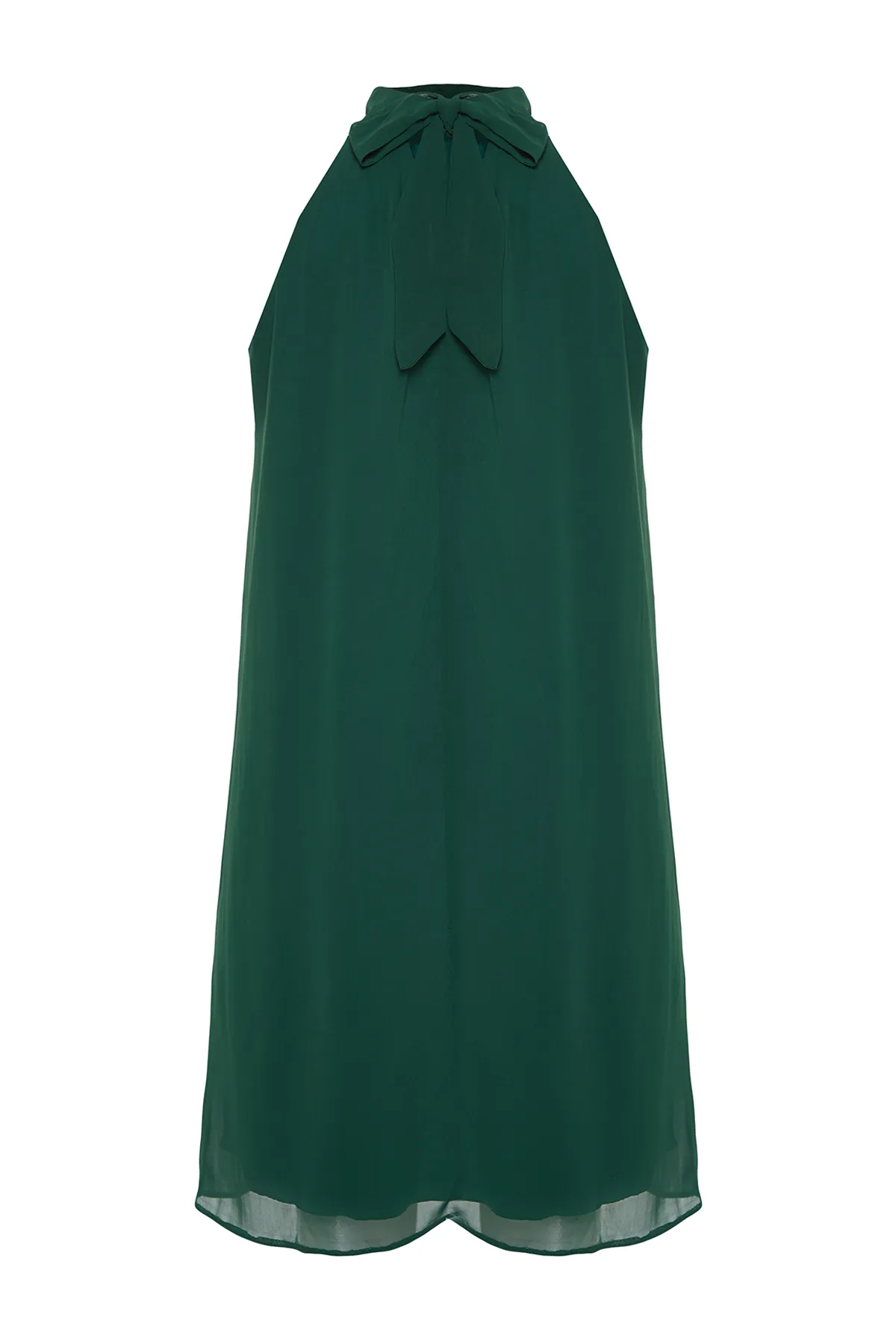 Trendyol Collection  Smaragdgrünes, gerade geschnittenes Neckholder-Minikleid aus Webstoff TWOSS23EL01059