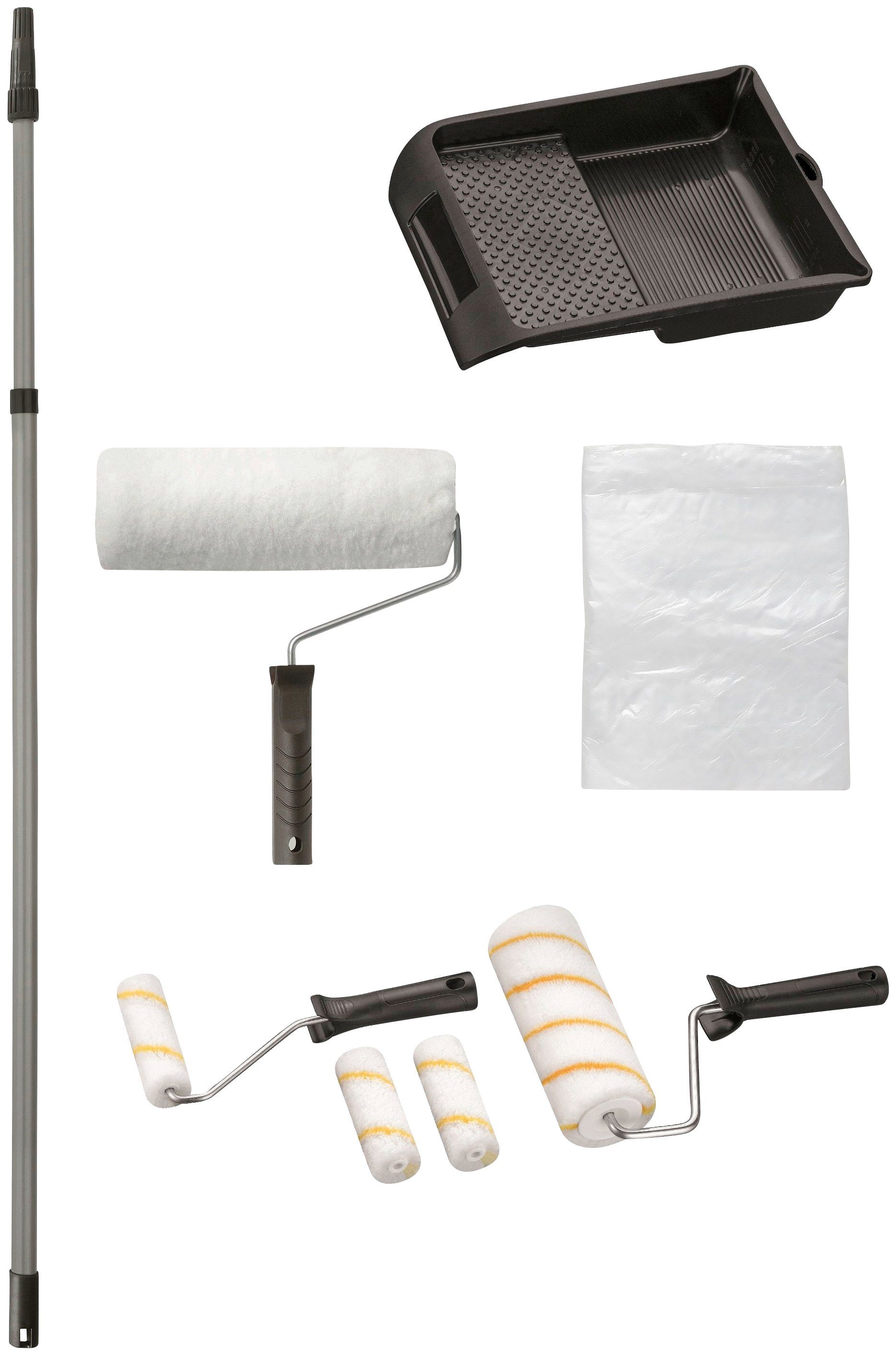 Bodenmeister Malerset Renovieren Standard, (Set, 10-St., Farbroller, Teleskopstange, Malerrollen, Farbschale), Renovierungsset für Decken- und Wandfarbe im Innenbereich