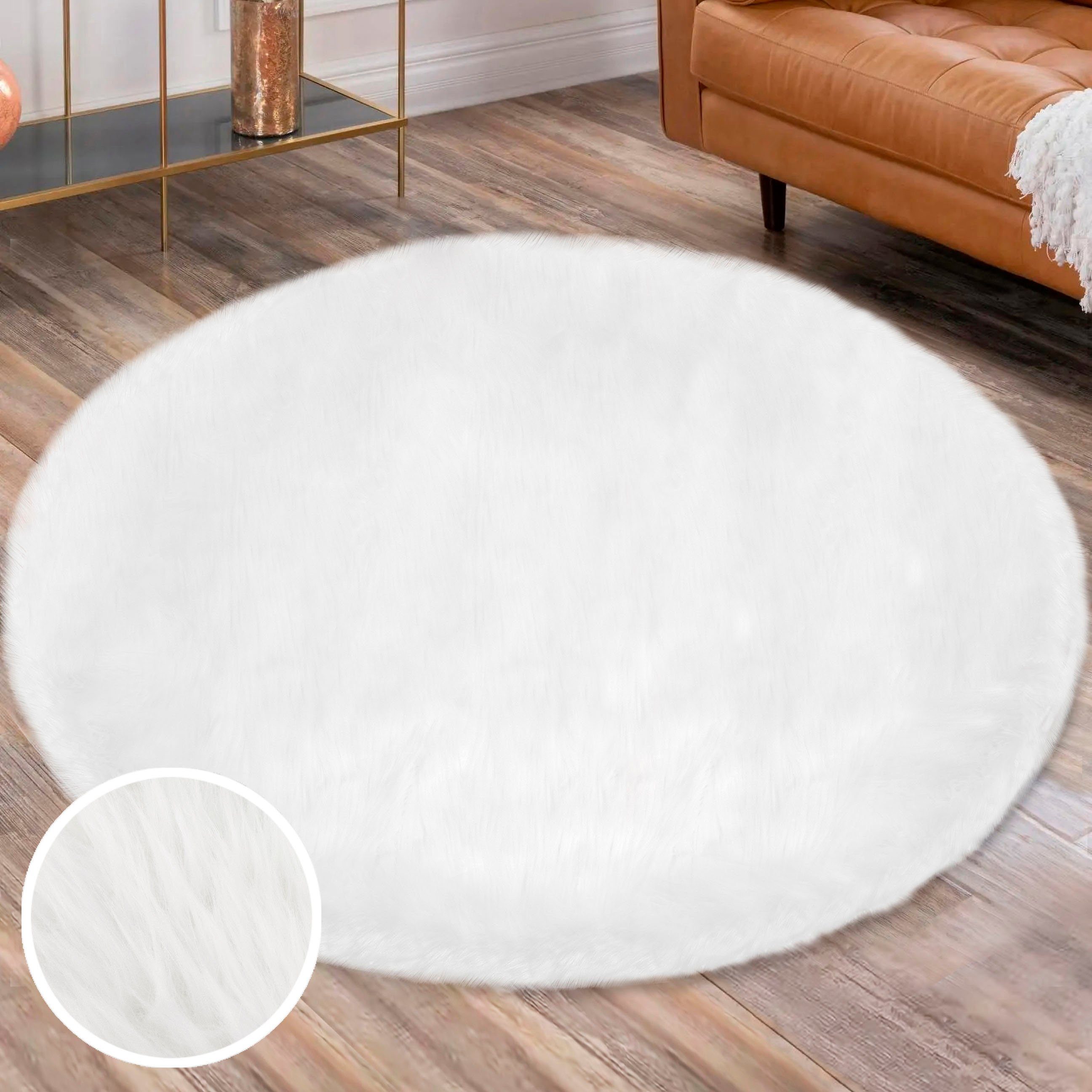 Hochflor-Teppich Valeria Fellteppich kuschelig, Home affaire, rund, Höhe: 60 mm, Kunstfell, weiche Teppiche, Wohnzimmer, Schlafzimmer, Esszimmer