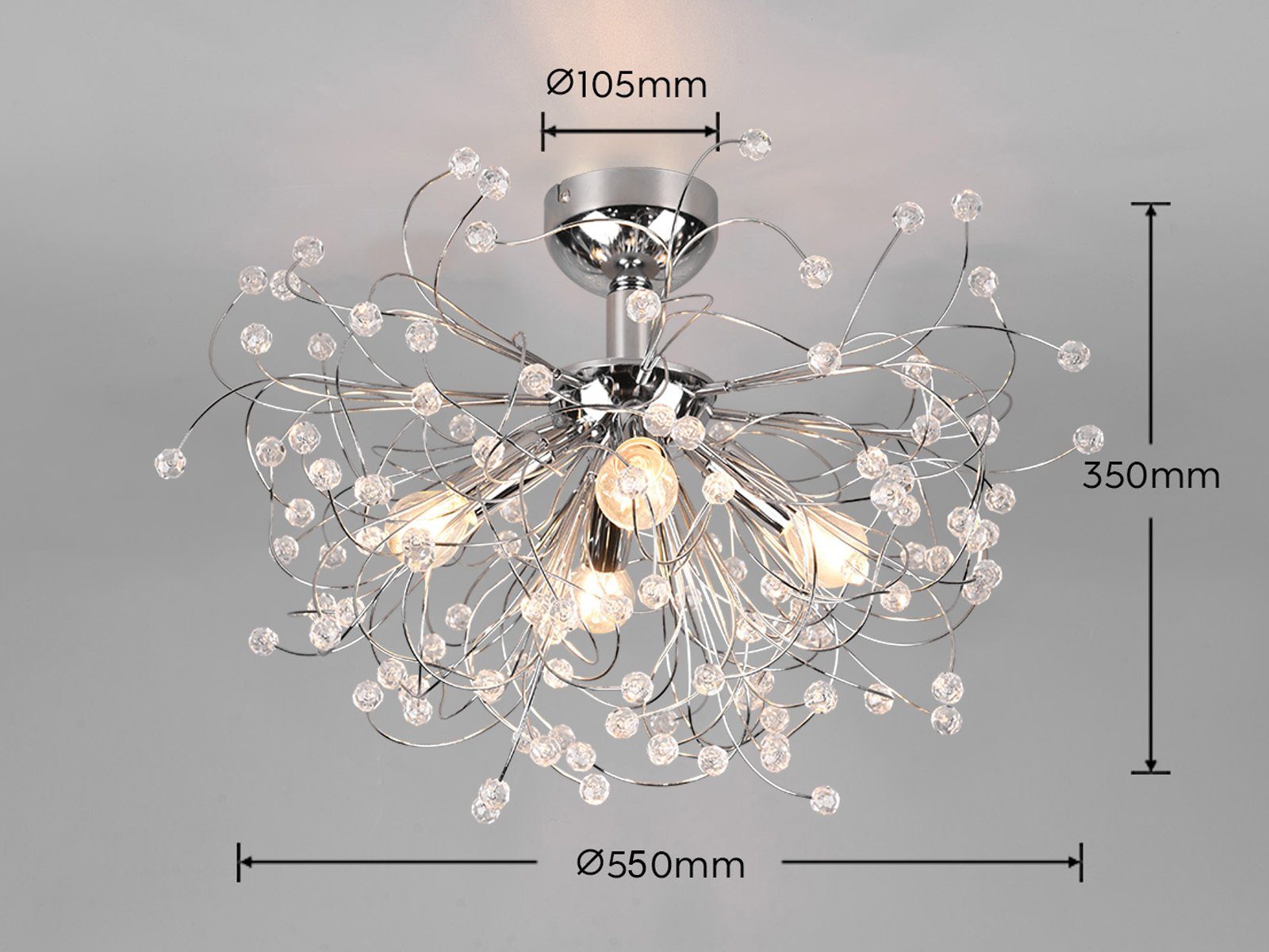 meineWunschleuchte LED Deckenleuchte, LED wechselbar, Warmweiß, ausgefallene Designer Kristall-lampe Treppenhaus Galerie Silber, Ø55cm